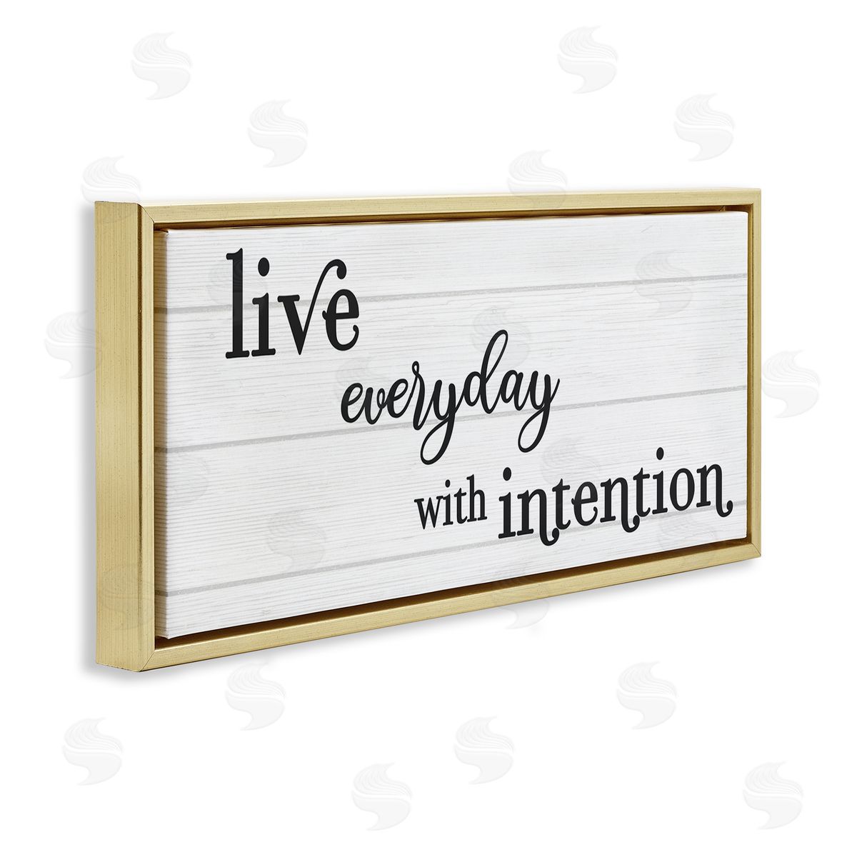 Stupell Studio Everyday with Intention Phrase Minimal Black White Text Gold Floater Frame Canvas Art
