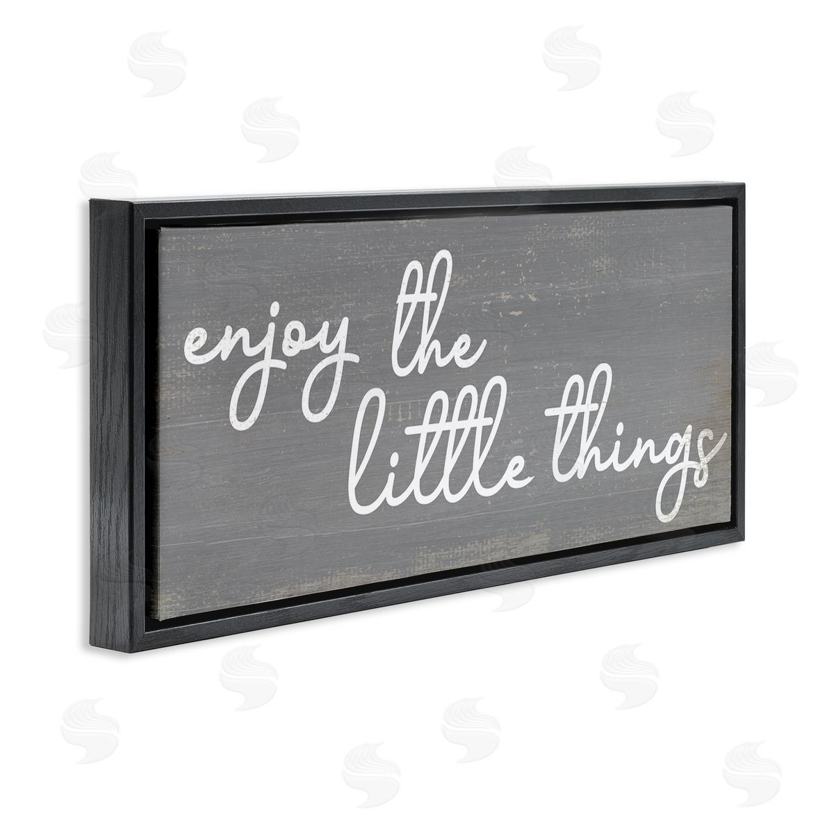 Stupell Studio Enjoy the Little Things Phrase Cursive Grey White Black Floater Frame Canvas Art