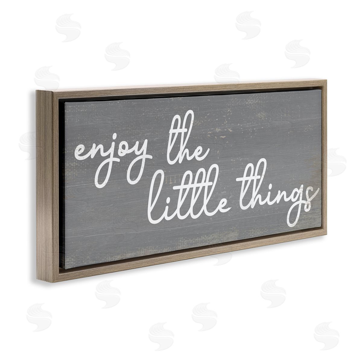 Stupell Studio Enjoy the Little Things Phrase Cursive Grey White Brown Floater Frame Canvas Art