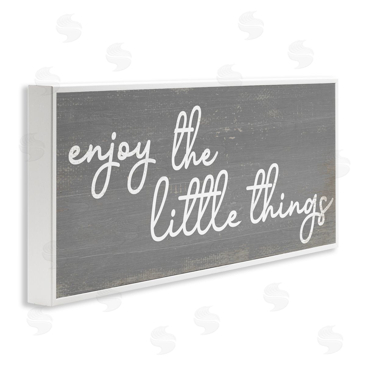 Stupell Studio Enjoy the Little Things Phrase Cursive Grey White White Framed Giclee Wall Art