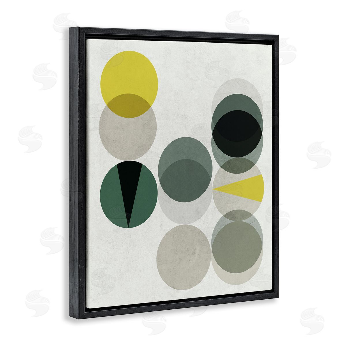 Stupell Studio Earth Tone Layered Circular Shapes Green Grey Black Floater Frame Canvas Art