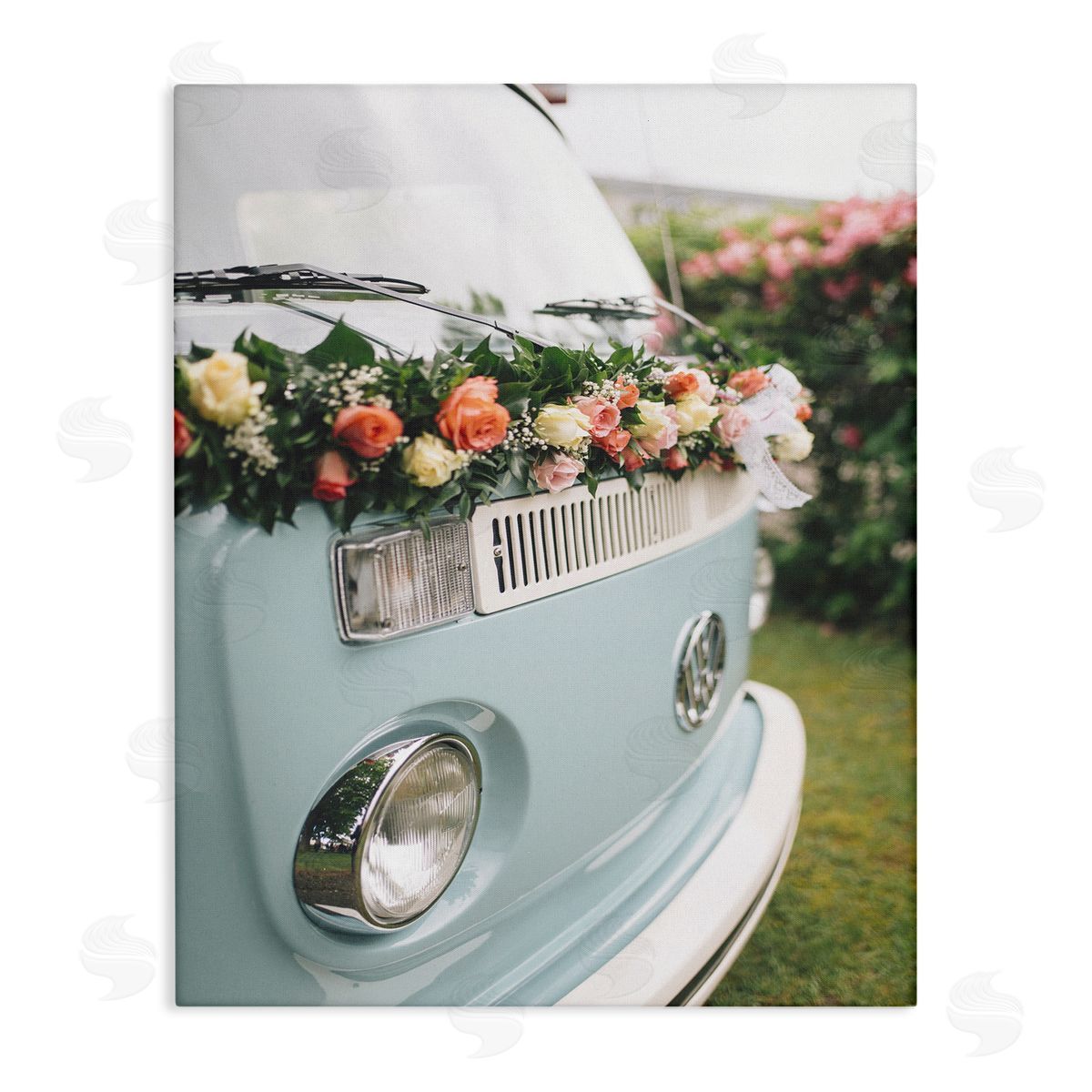 Stupell Studio Classic Retro Blue Van Spring Rose Florals Canvas Wall Art