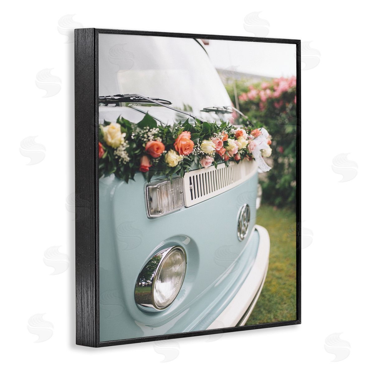 Stupell Studio Classic Retro Blue Van Spring Rose Florals Black Framed Giclee Wall Art