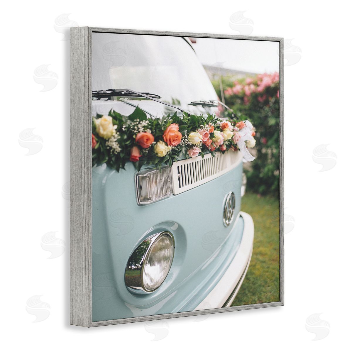 Stupell Studio Classic Retro Blue Van Spring Rose Florals Gray Framed Giclee Wall Art
