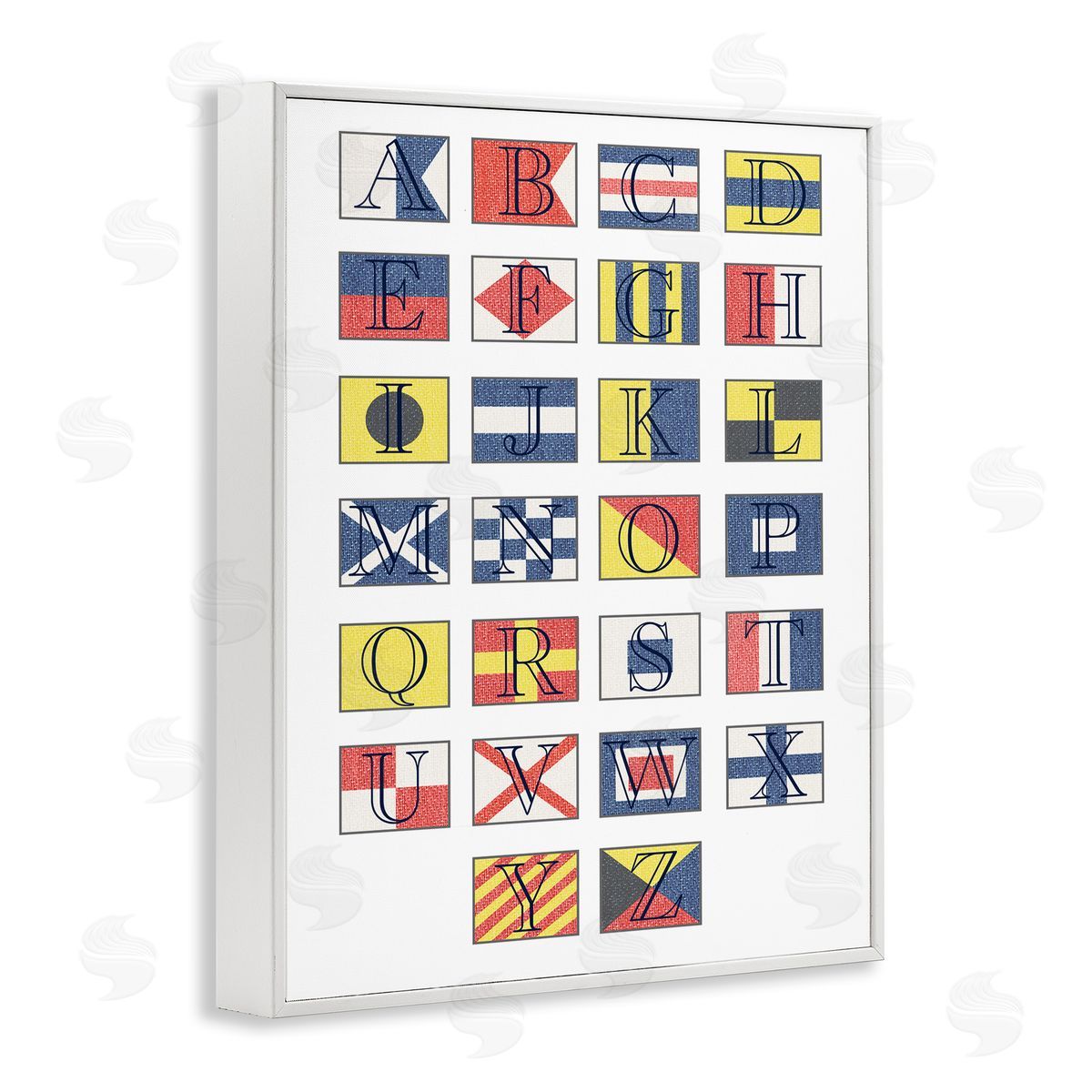 Stupell Studio Boating Flag Alphabet Geometric Nautical Chart White Framed Giclee Wall Art