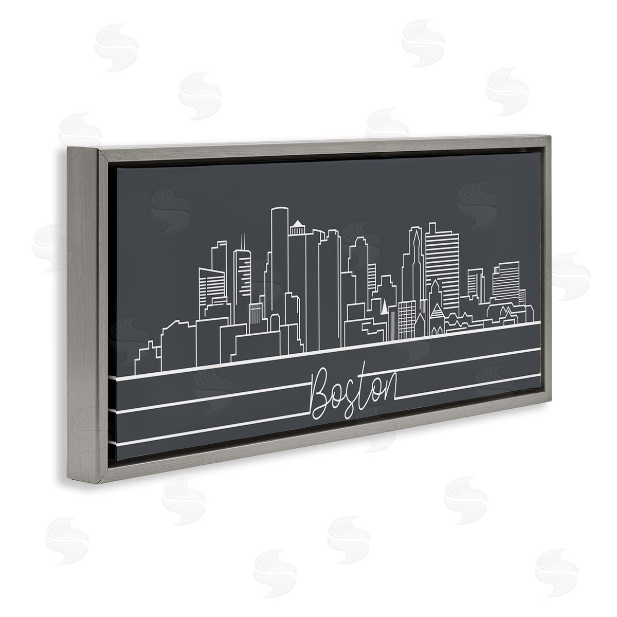 Stupell Studio Boston City Skyline Minimal Retro Linework Gray Floater Frame Canvas Art