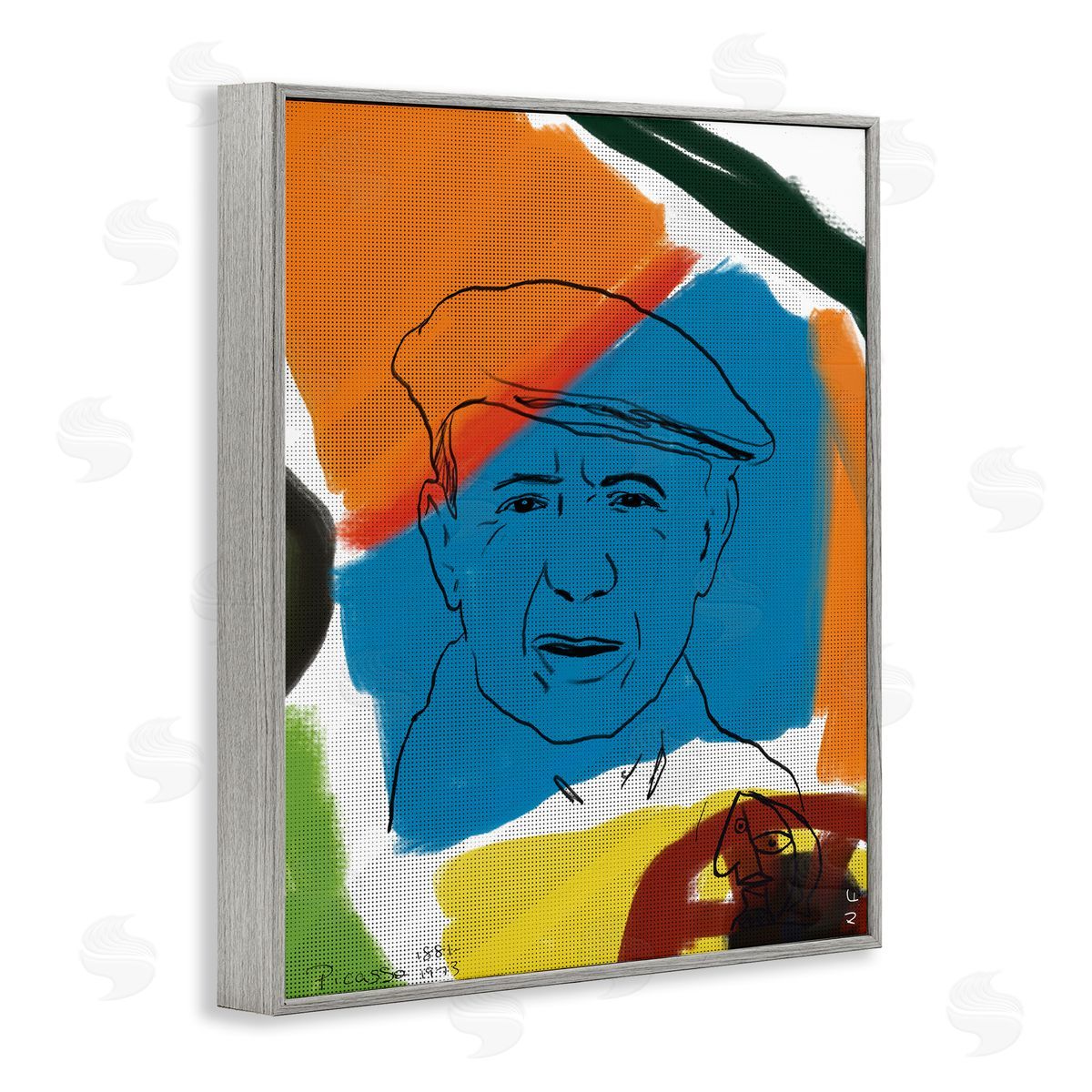 Nancy Ferrara Modern Picasso Portrait Vibrant Abstract Shapes Gray Framed Giclee Wall Art