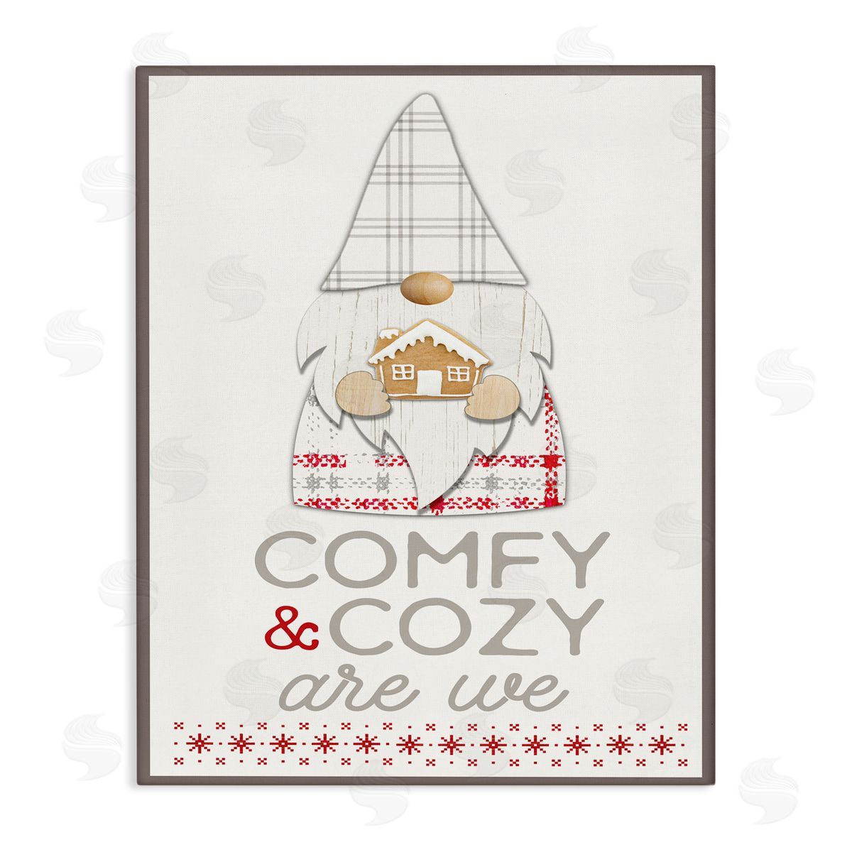 Fluidity/PDR LLC. Comfy and Cozy Phrase Red Plaid Christmas Gnome  Canvas Wall Art