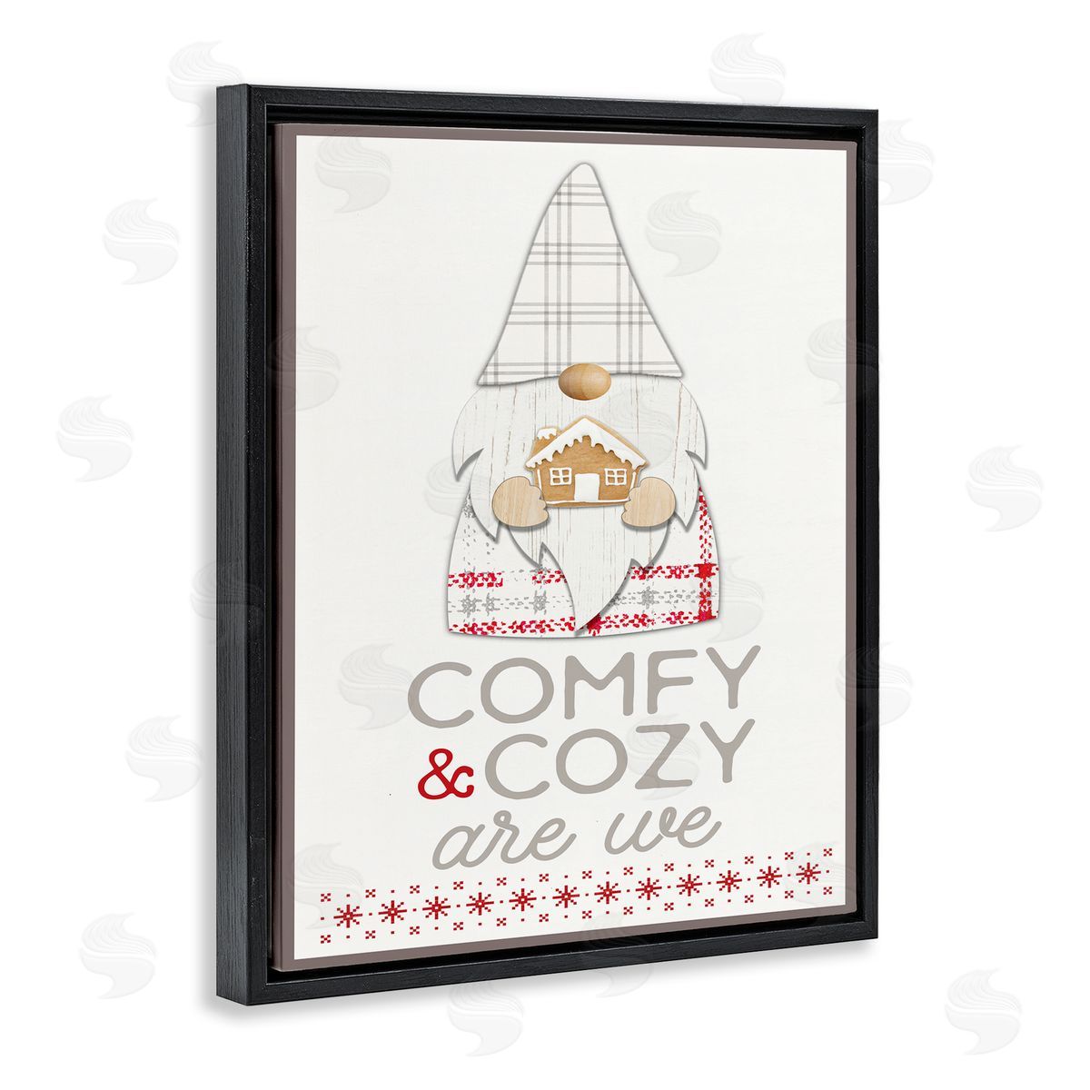 Fluidity/PDR LLC. Comfy and Cozy Phrase Red Plaid Christmas Gnome  Black Floater Frame Canvas Art