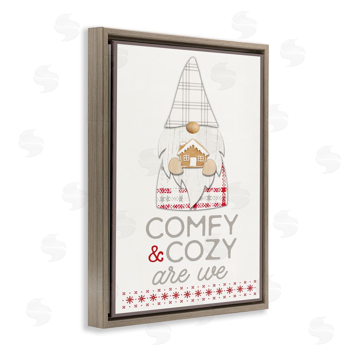 Fluidity/PDR LLC. Comfy and Cozy Phrase Red Plaid Christmas Gnome  Brown Floater Frame Canvas Art