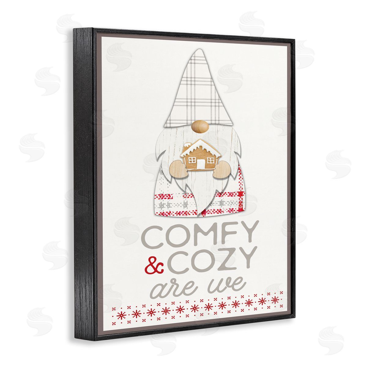 Fluidity/PDR LLC. Comfy and Cozy Phrase Red Plaid Christmas Gnome  Black Framed Giclee Wall Art