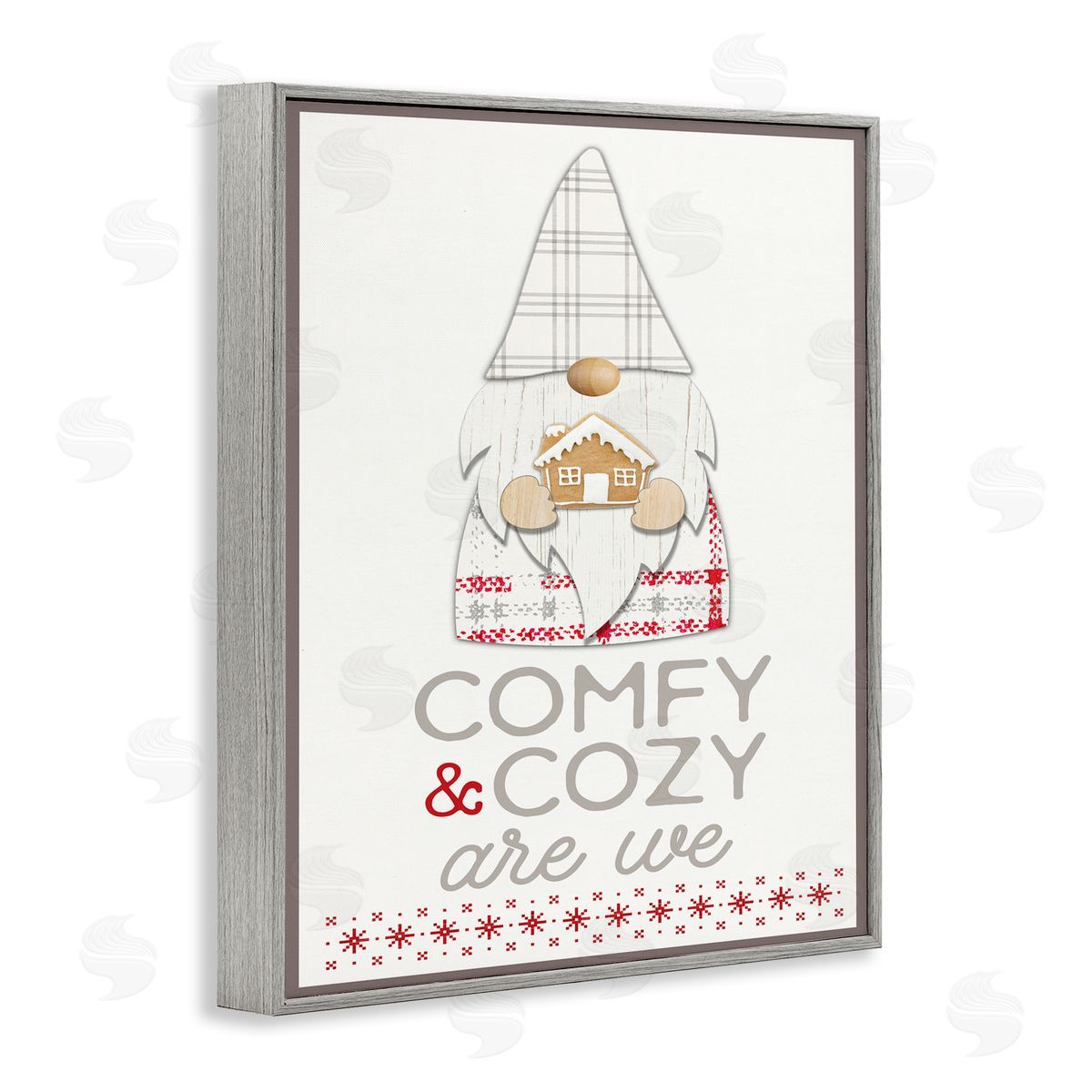Fluidity/PDR LLC. Comfy and Cozy Phrase Red Plaid Christmas Gnome  Gray Framed Giclee Wall Art