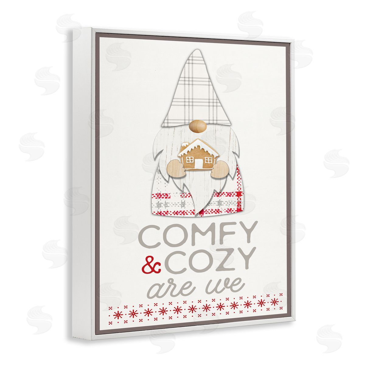 Fluidity/PDR LLC. Comfy and Cozy Phrase Red Plaid Christmas Gnome  White Framed Giclee Wall Art