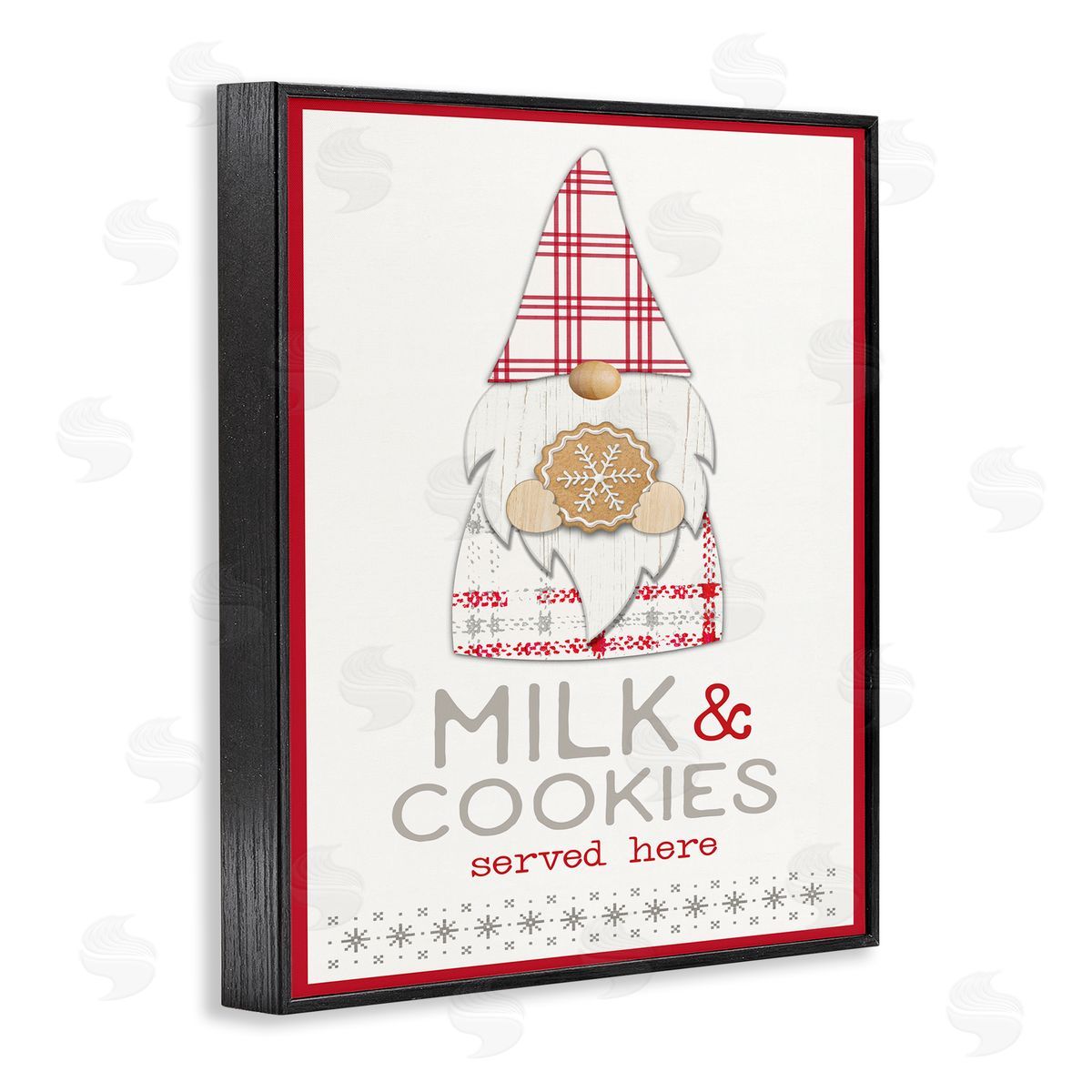 Fluidity/PDR LLC. Milk and Cookies Phrase Christmas Plaid Gnome Black Framed Giclee Wall Art