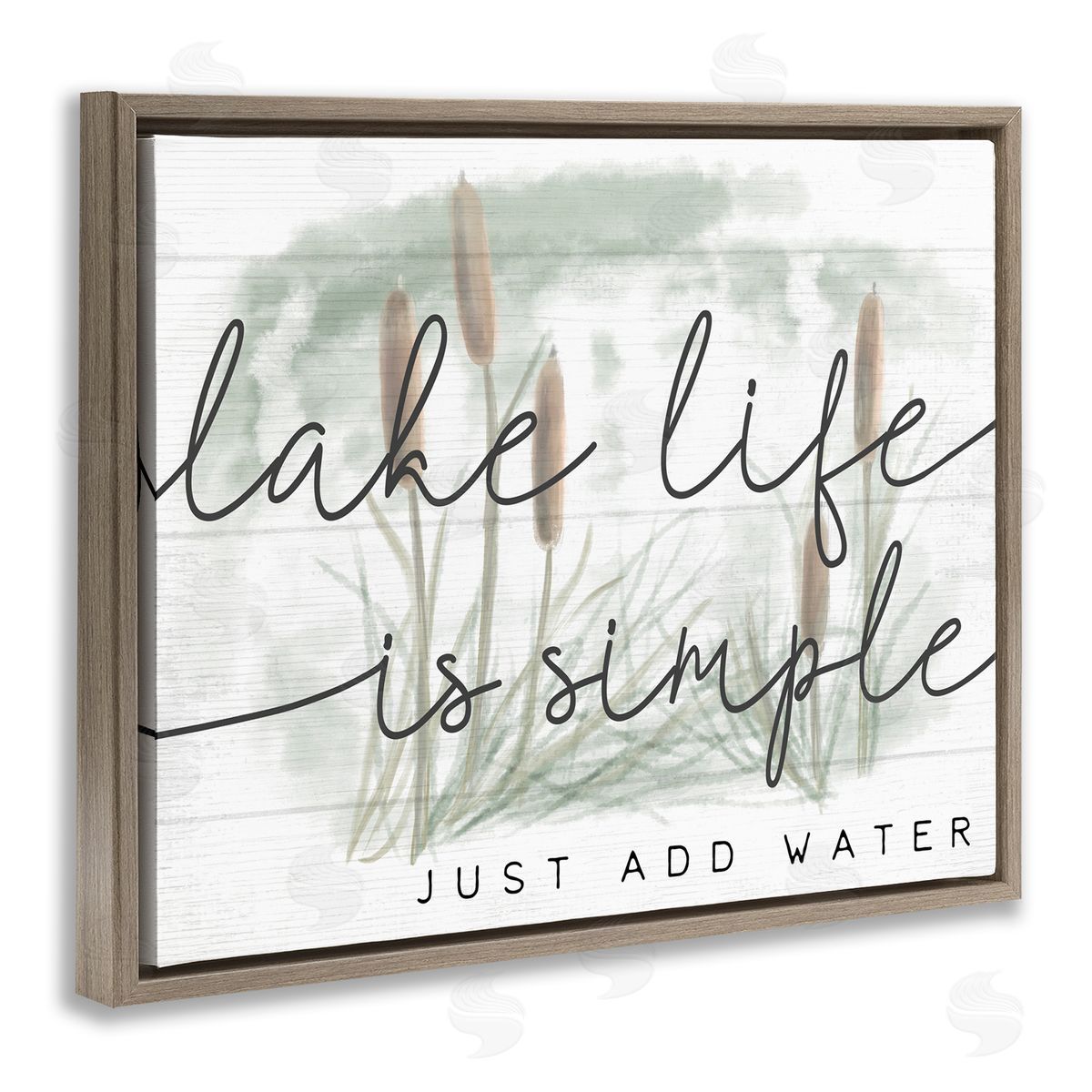 Stupell Studio Lake Life Simplicity Phrase Cattail Water Plants Brown Floater Frame Canvas Art