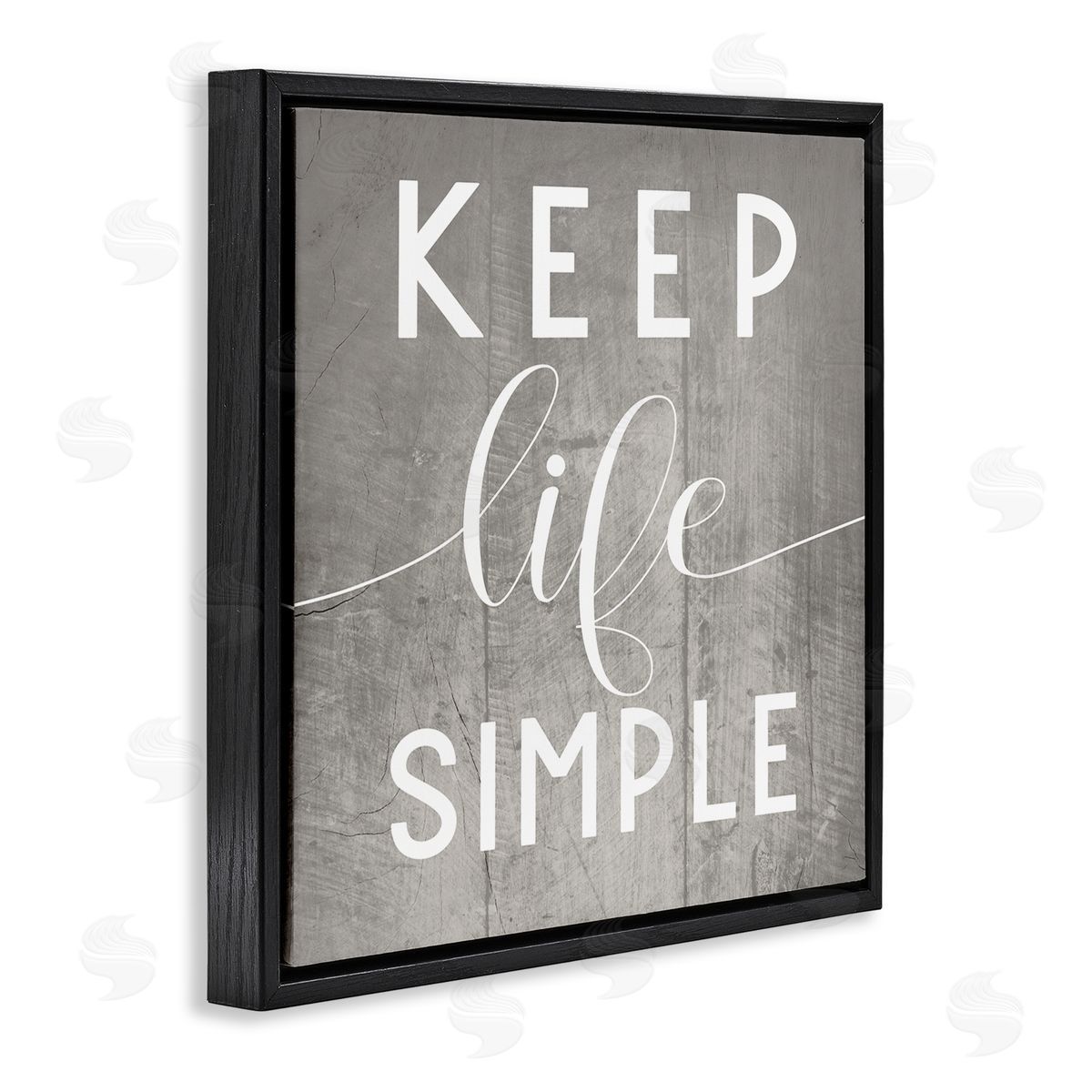 Stupell Studio Keep Life Simple Phrase Grey Plank Pattern Black Floater Frame Canvas Art