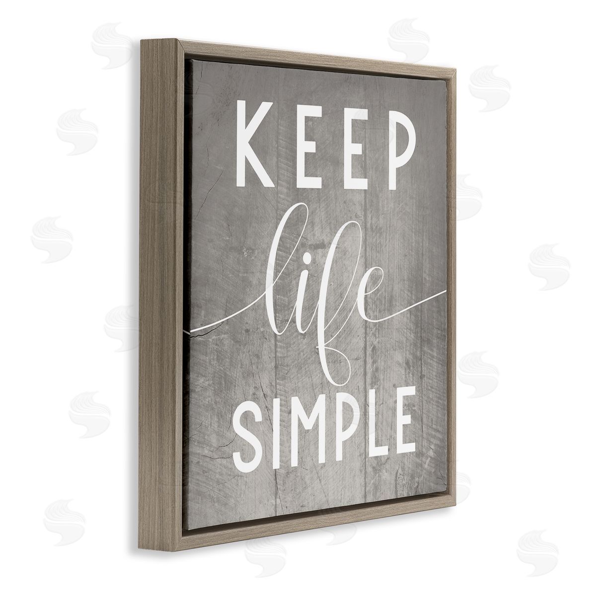 Stupell Studio Keep Life Simple Phrase Grey Plank Pattern Brown Floater Frame Canvas Art