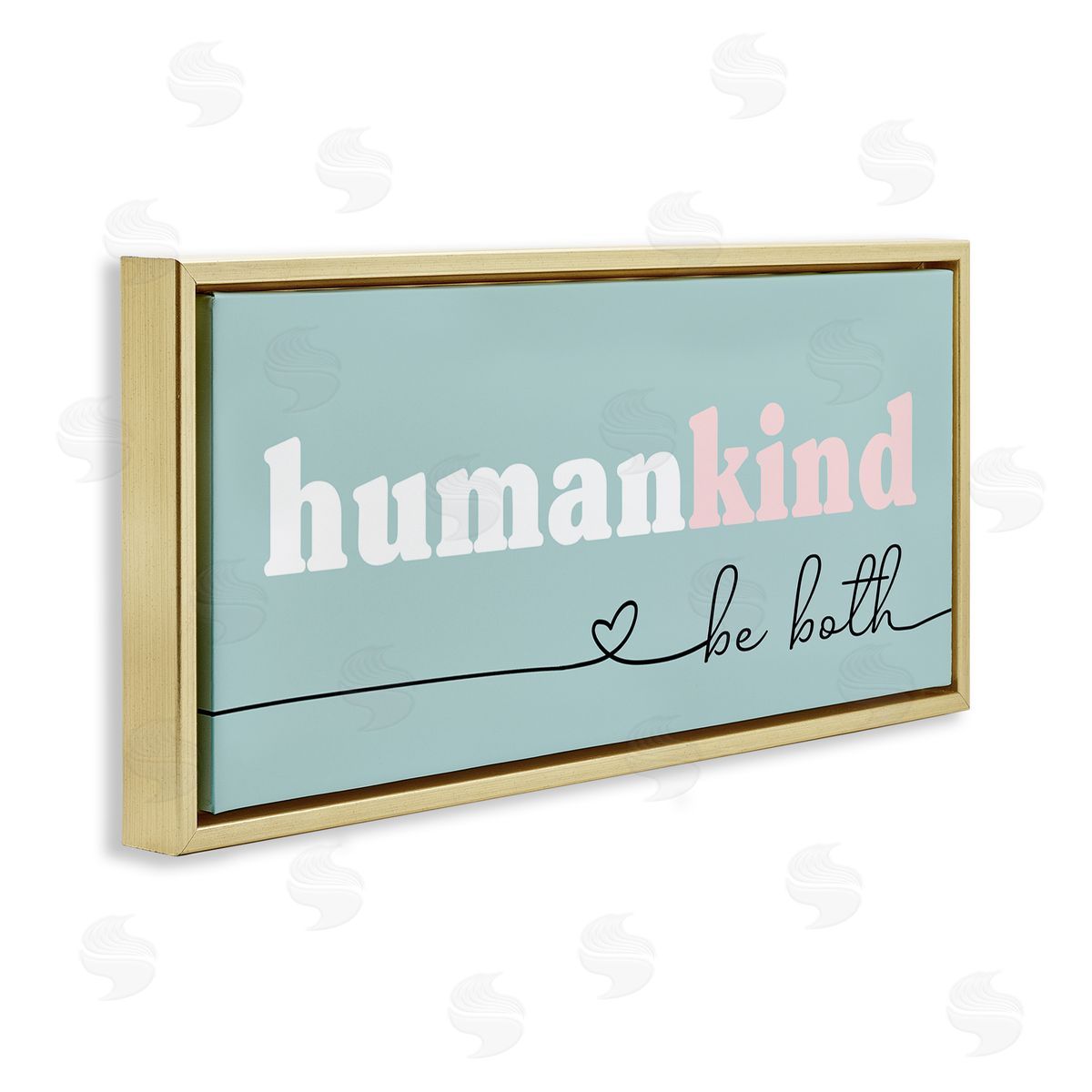 Stupell Studio Humankind Be Both Phrase Pink Turquoise Details Gold Floater Frame Canvas Art