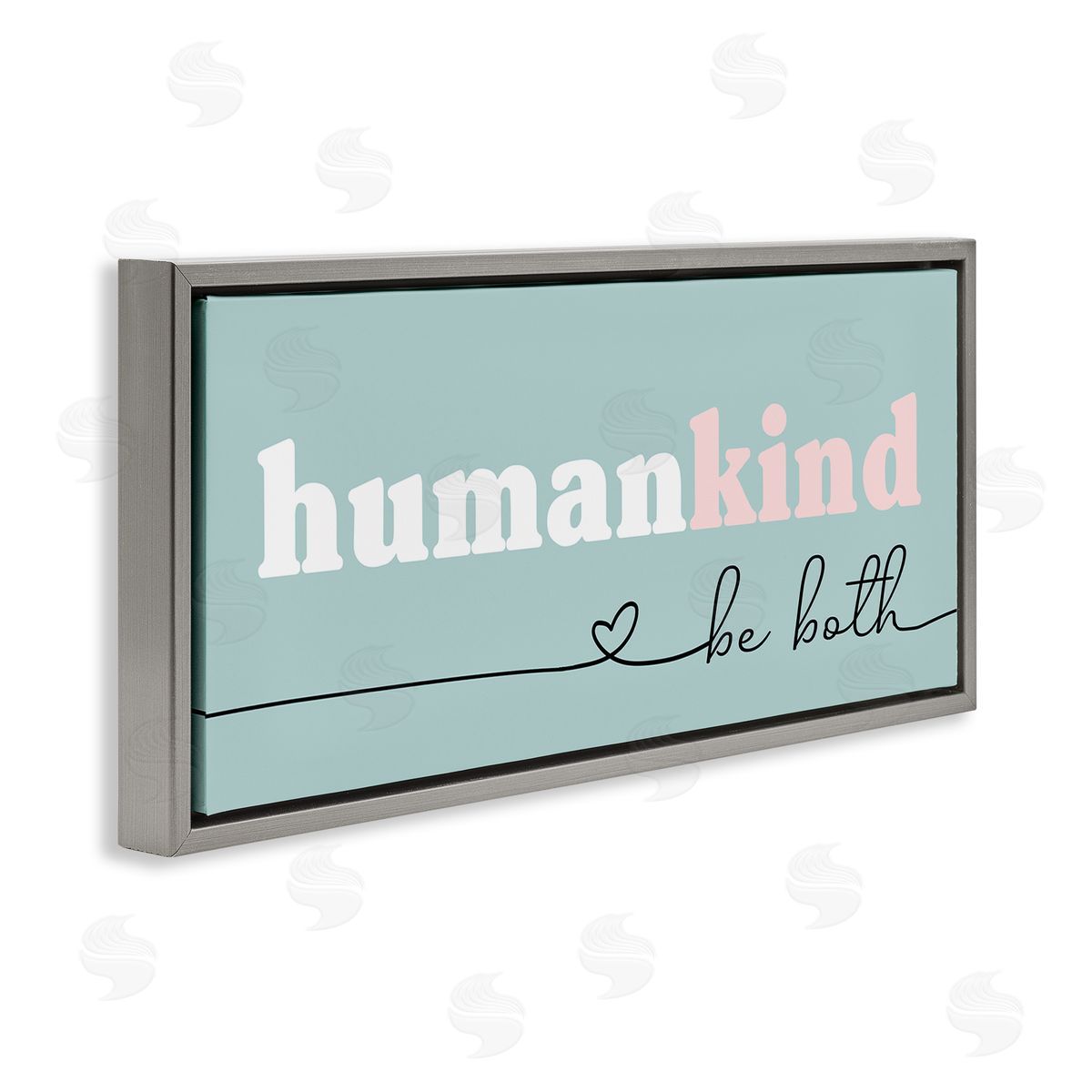 Stupell Studio Humankind Be Both Phrase Pink Turquoise Details Gray Floater Frame Canvas Art