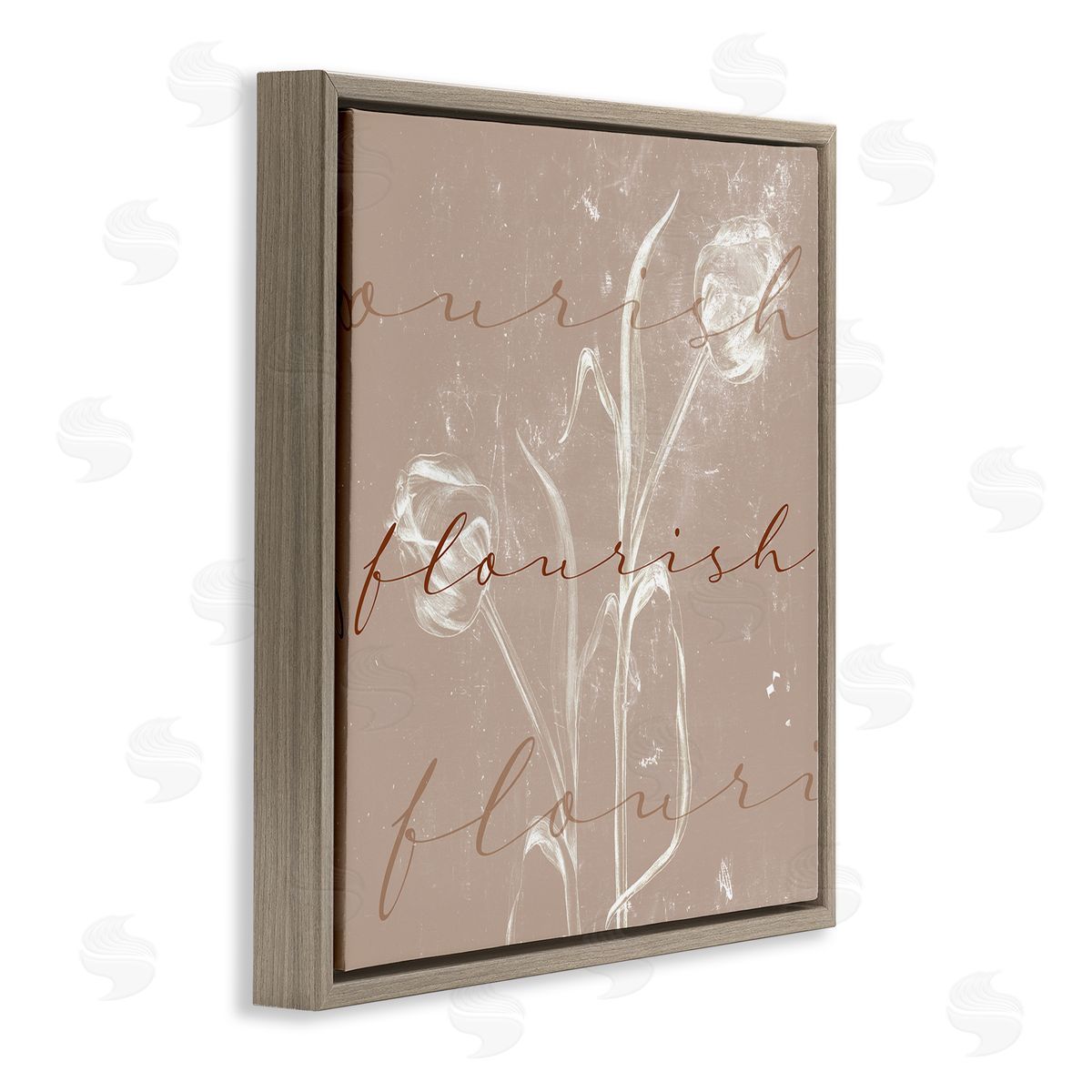 Stupell Studio Vintage Flourish Typography Softened Tulip Still Life Brown Floater Frame Canvas Art