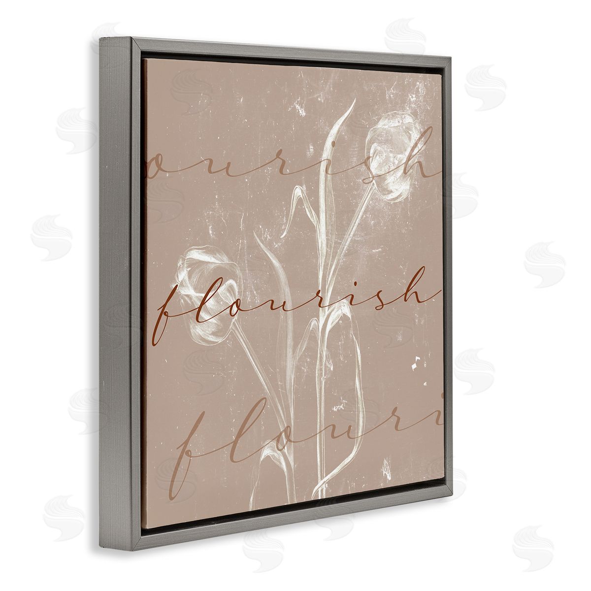 Stupell Studio Vintage Flourish Typography Softened Tulip Still Life Gray Floater Frame Canvas Art