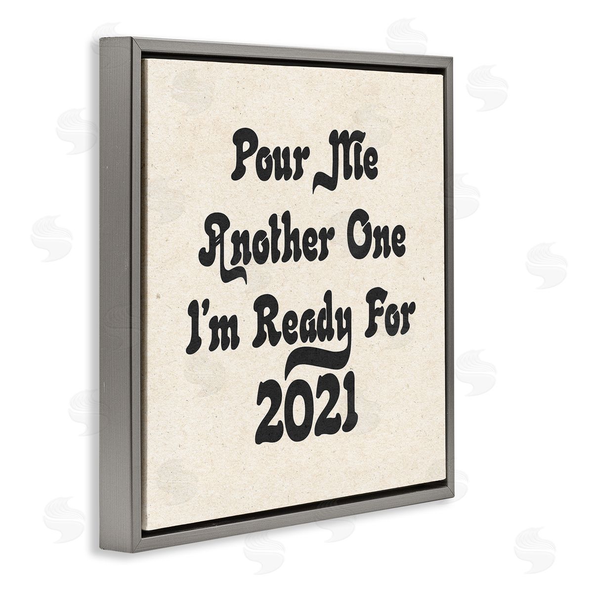 Stupell Studio Retro Pour Me Another 2021 Quote Soft Pattern Gray Floater Frame Canvas Art