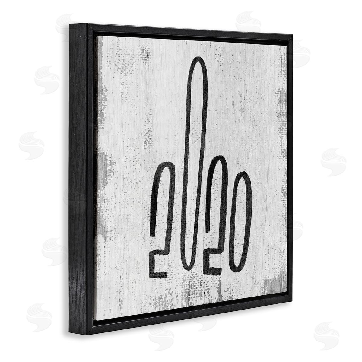 Stupell Studio Rustic 2020 Middle Finger Typography Hand Gesture Black Floater Frame Canvas Art
