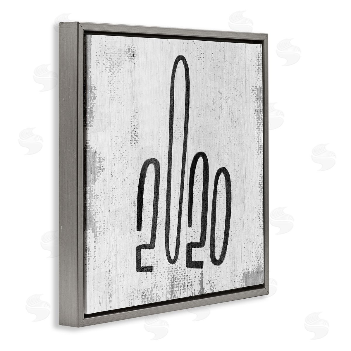 Stupell Studio Rustic 2020 Middle Finger Typography Hand Gesture Gray Floater Frame Canvas Art