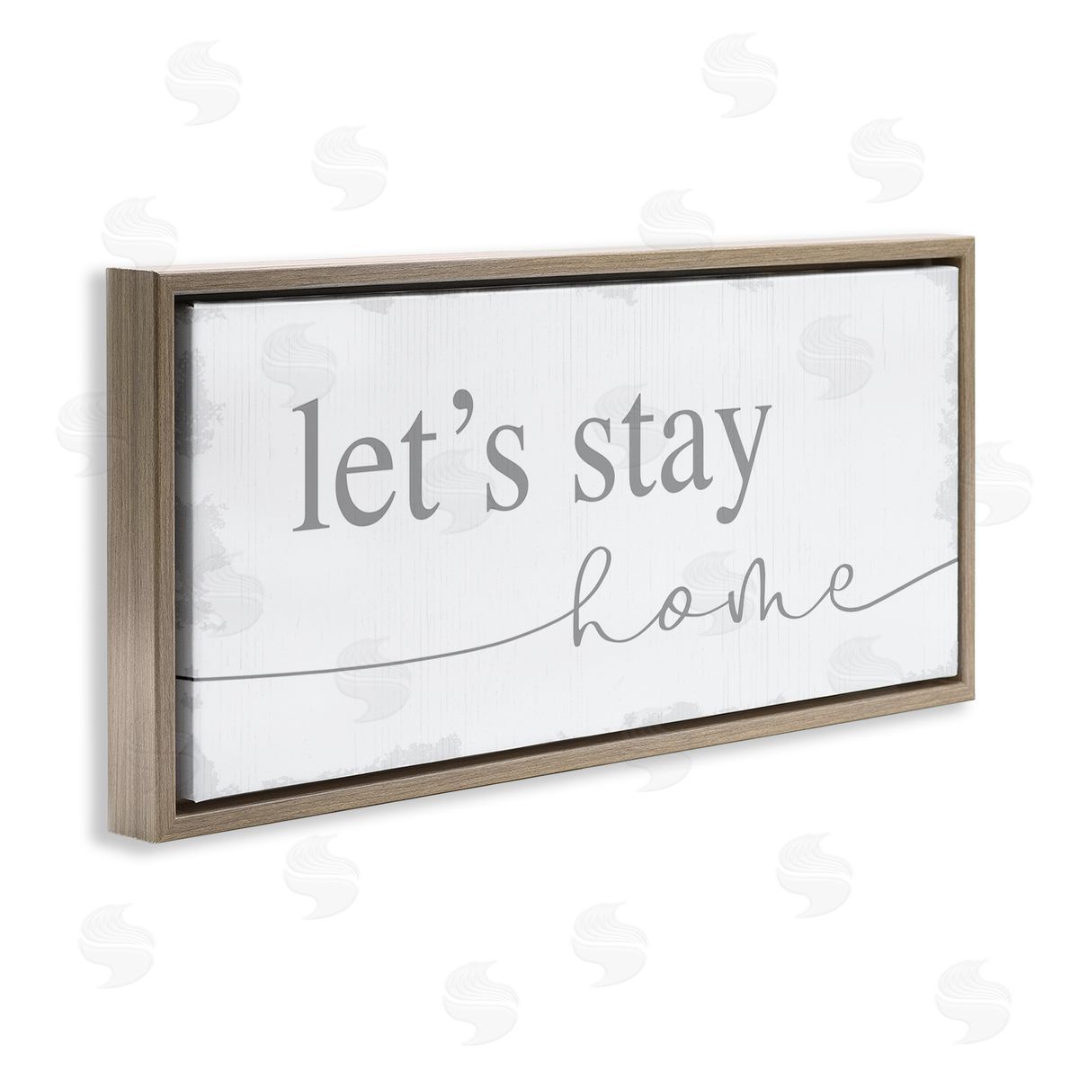 Stupell Studio Let's Stay Home Phrase Soft Grey Distressed Brown Floater Frame Canvas Art