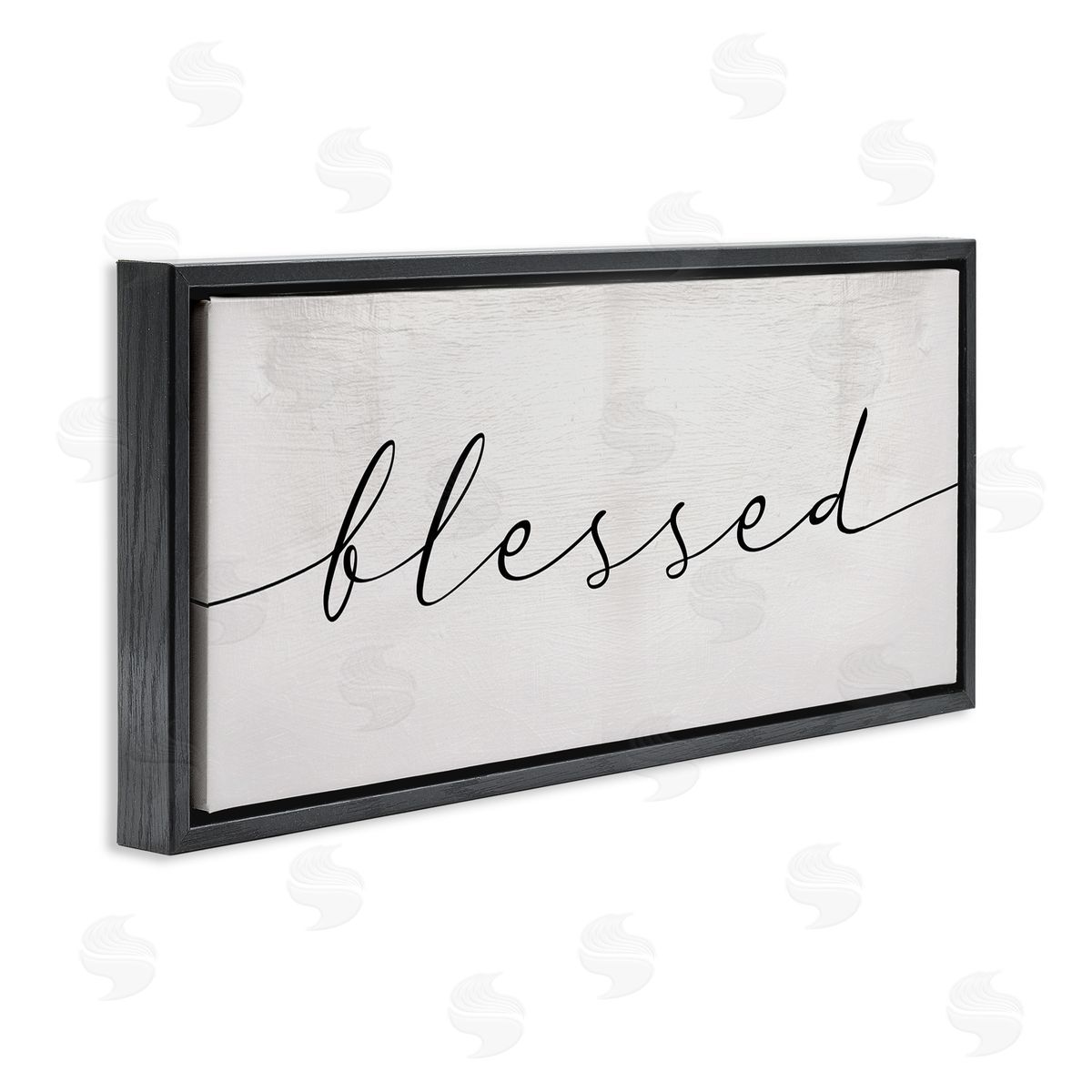 Stupell Studio Blessed Script Typography Minimal Black Off-White Black Floater Frame Canvas Art