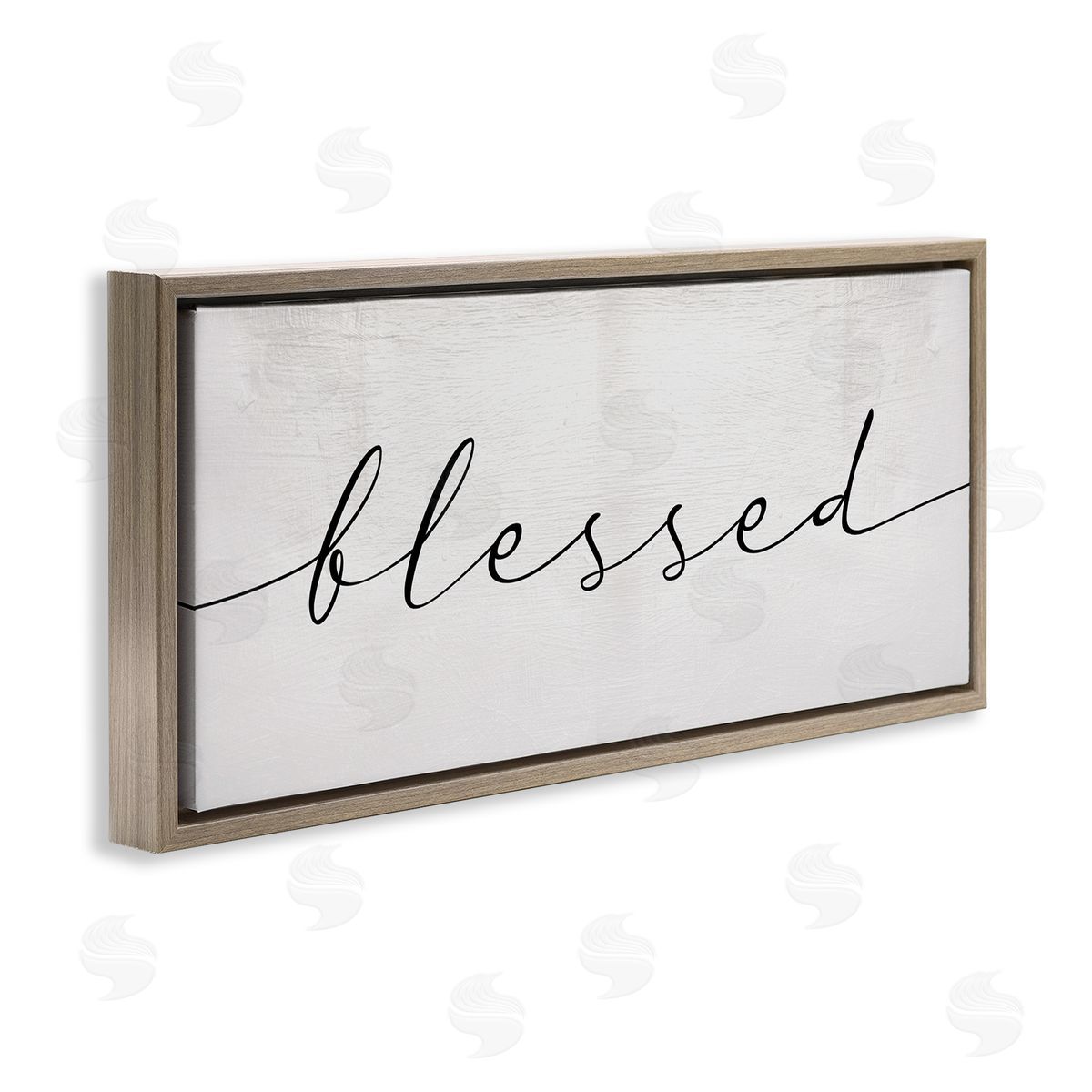 Stupell Studio Blessed Script Typography Minimal Black Off-White Brown Floater Frame Canvas Art