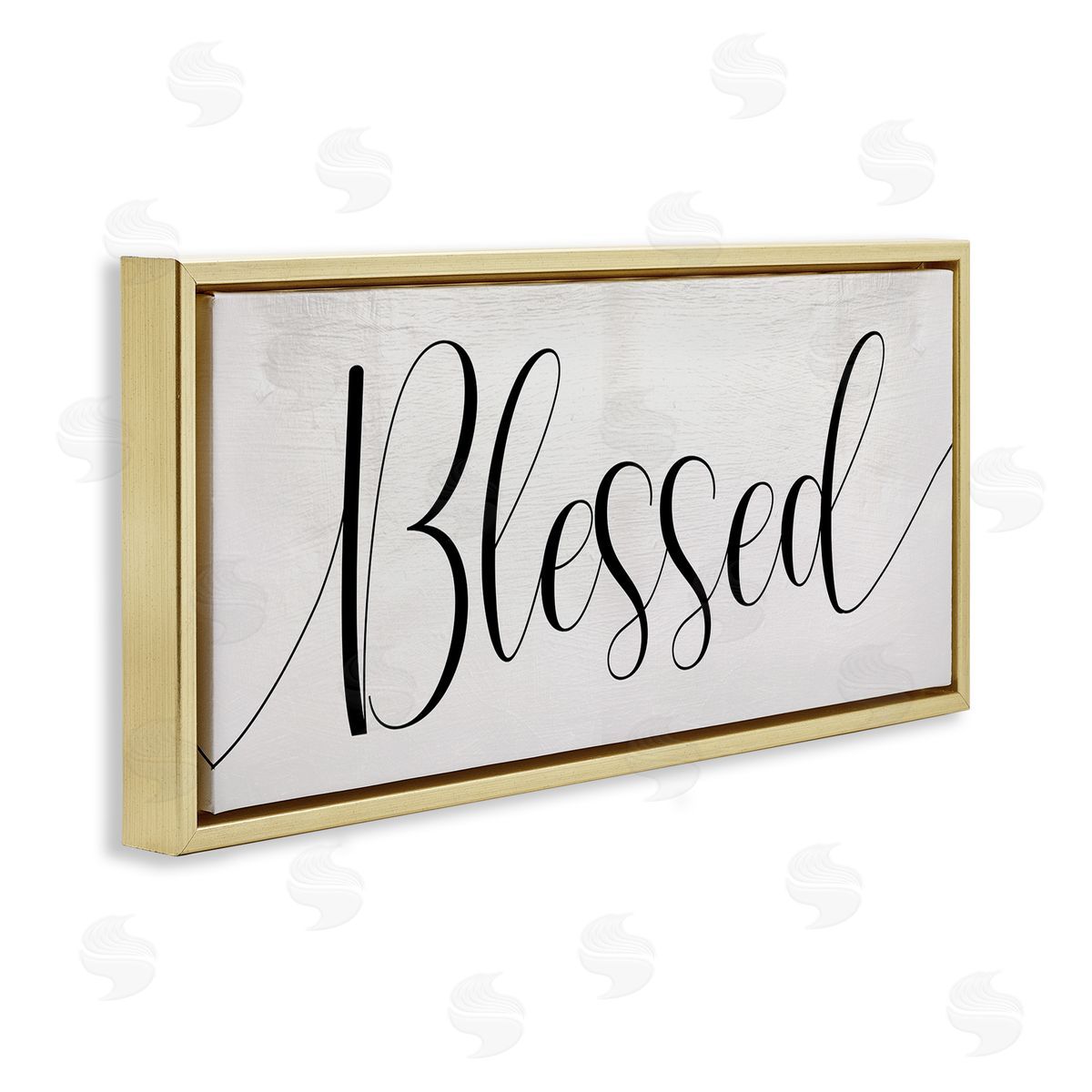 Stupell Studio Bold Blessed Script Typography Charming Off-White Gold Floater Frame Canvas Art