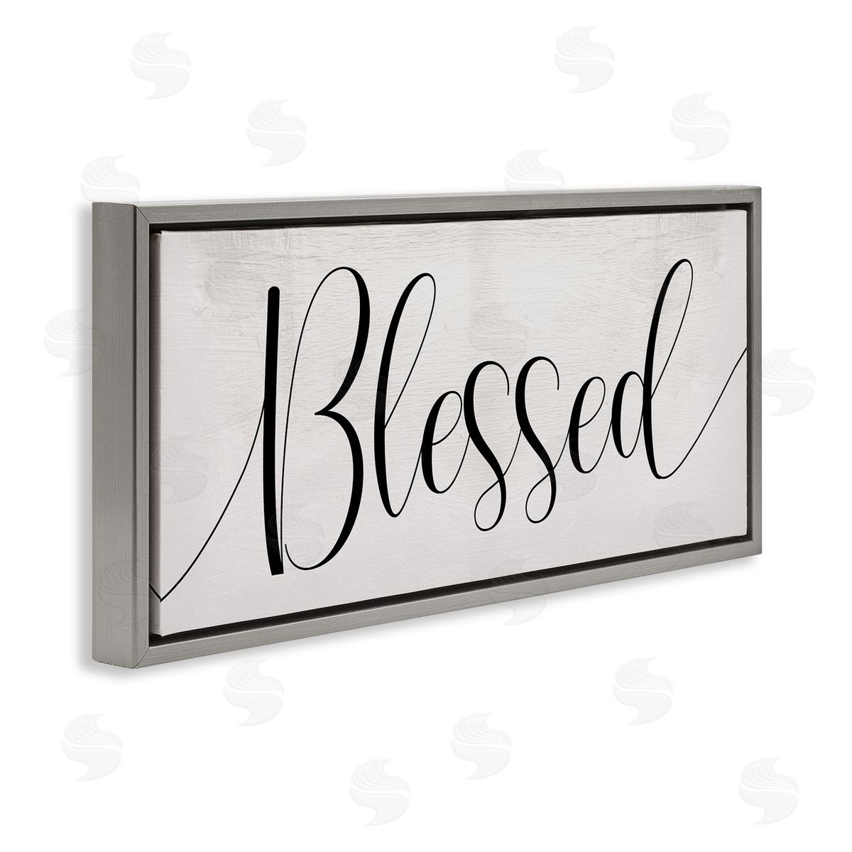 Stupell Studio Bold Blessed Script Typography Charming Off-White Gray Floater Frame Canvas Art