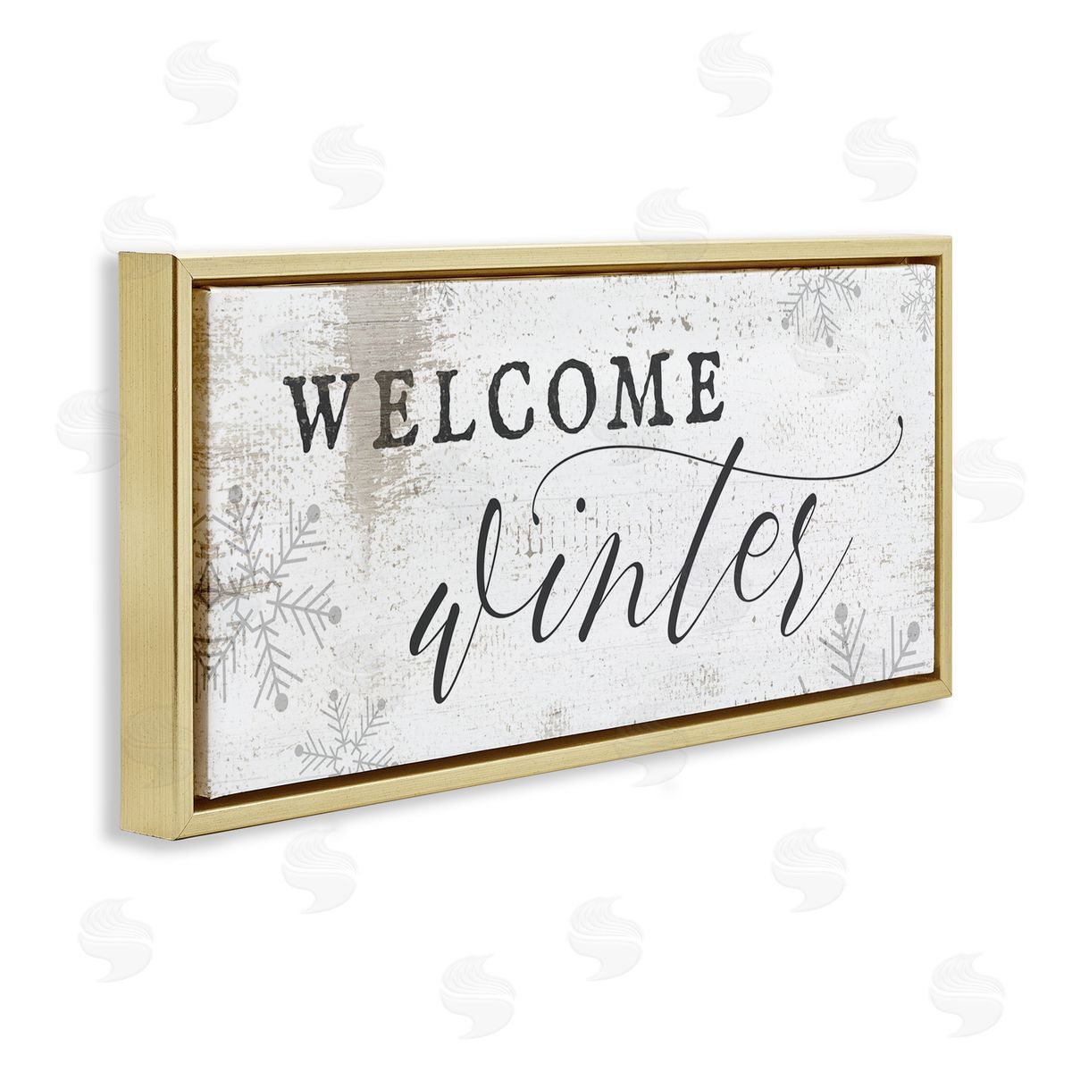 Welcome Winter Snowflake Pattern Gold Floating Frame Canvas Wall Art, Home Decor by Stupell Studio