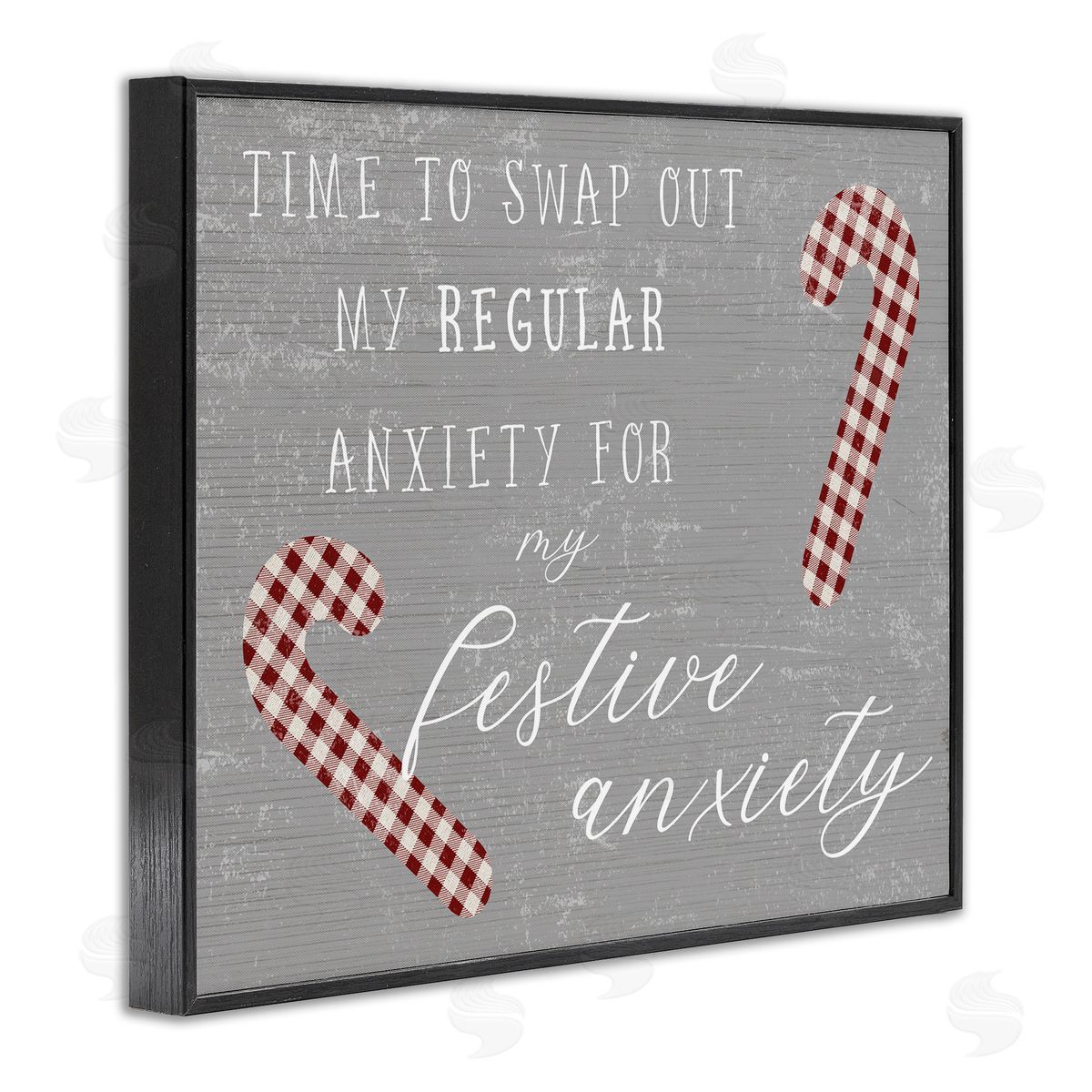 Stupell Studio Festive Anxiety Time Chistmas Saying Plaid Candy Canes Black Framed Giclee Wall Art
