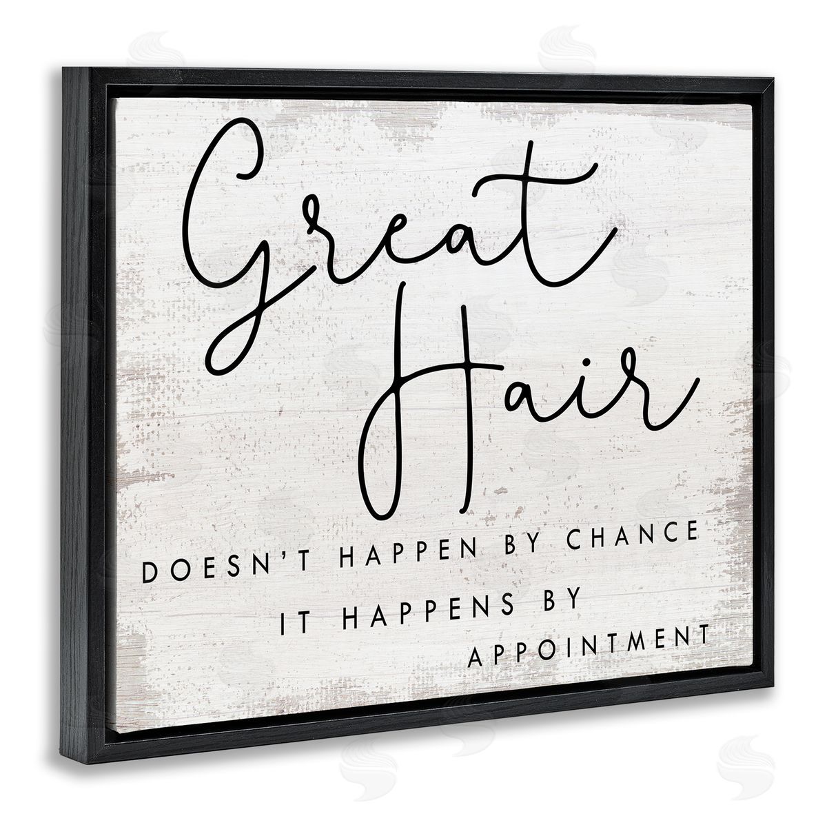Stupell Studio Great Hair By Appointment Sign Distressed Beauty Salon Black Floater Frame Canvas Art