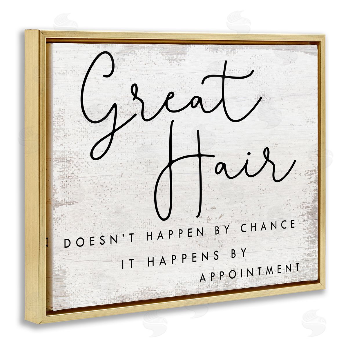 Stupell Studio Great Hair By Appointment Sign Distressed Beauty Salon Gold Floater Frame Canvas Art