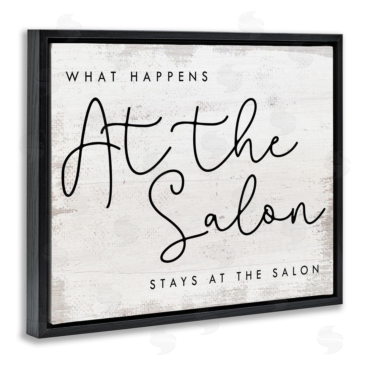 Stupell Studio What Happens at the Salon Phrase Beauty Sentiments Black Floater Frame Canvas Art