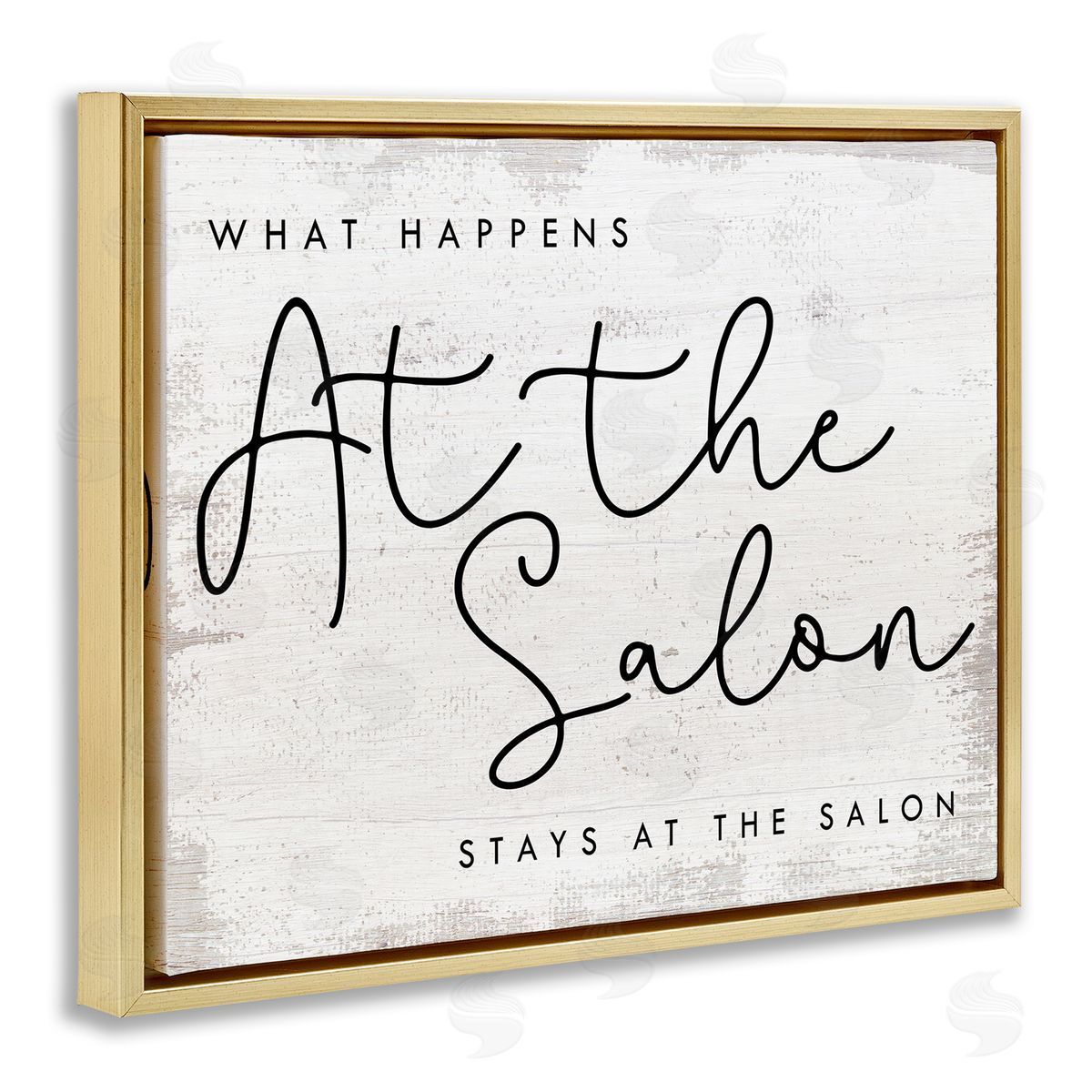 Stupell Studio What Happens at the Salon Phrase Beauty Sentiments Gold Floater Frame Canvas Art