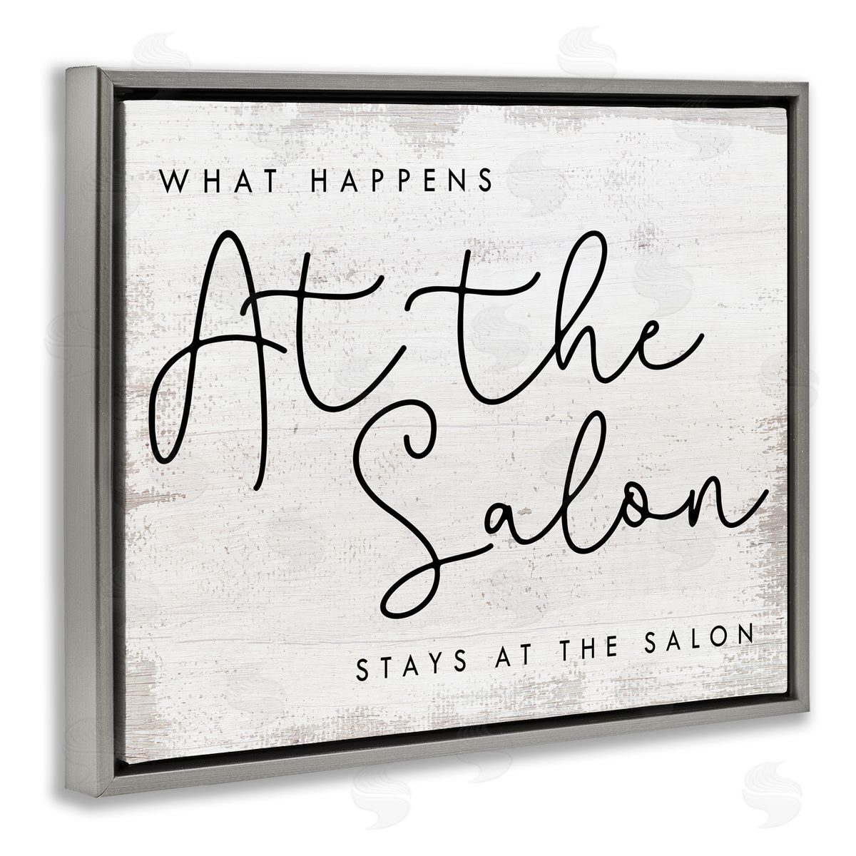 Stupell Studio What Happens at the Salon Phrase Beauty Sentiments Gray Floater Frame Canvas Art