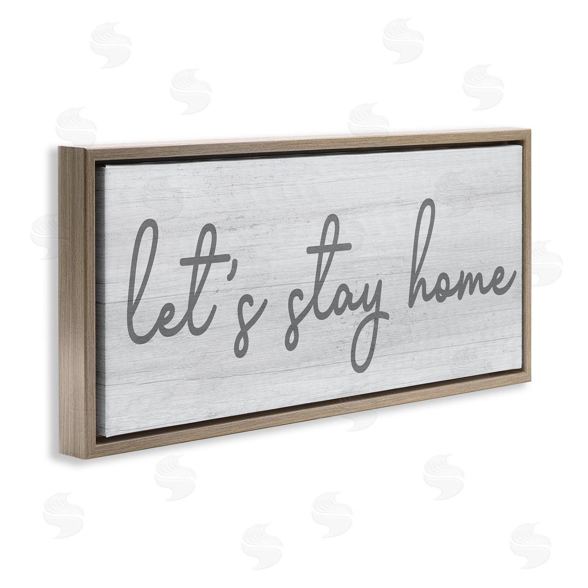 Stupell Studio Let's Stay Home Sentiments Soft Circular Script Brown Floater Frame Canvas Art