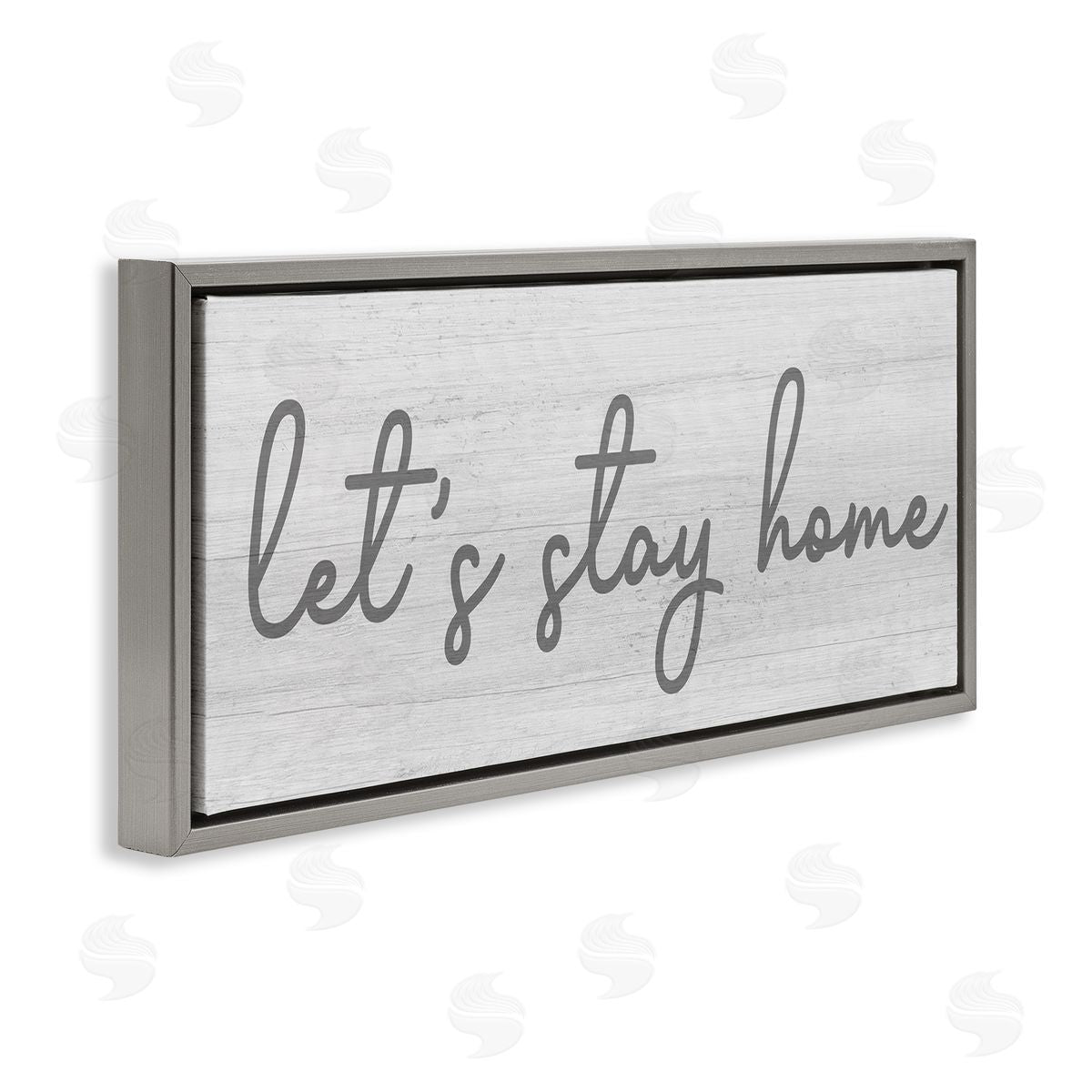 Stupell Studio Let's Stay Home Sentiments Soft Circular Script Gray Floater Frame Canvas Art