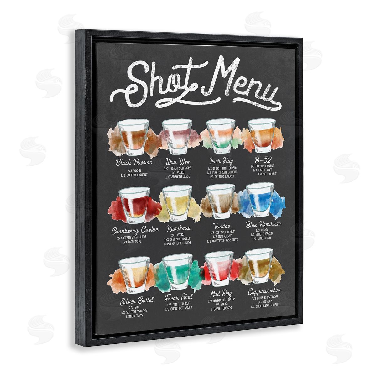 Stupell Studio Shot Menu Drink Recipes Fun Watercolor Styling Black Floater Frame Canvas Art