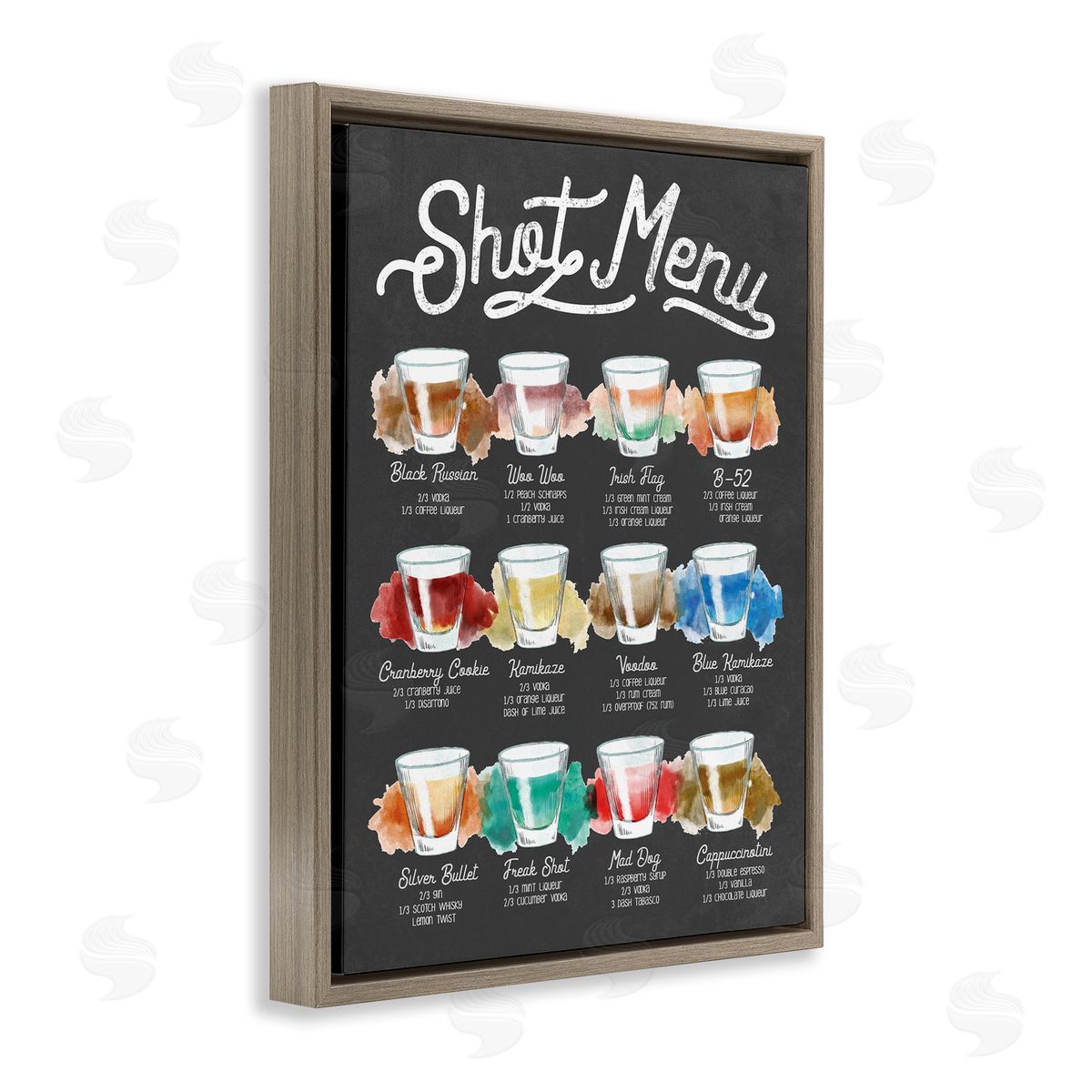 Stupell Studio Shot Menu Drink Recipes Fun Watercolor Styling Brown Floater Frame Canvas Art