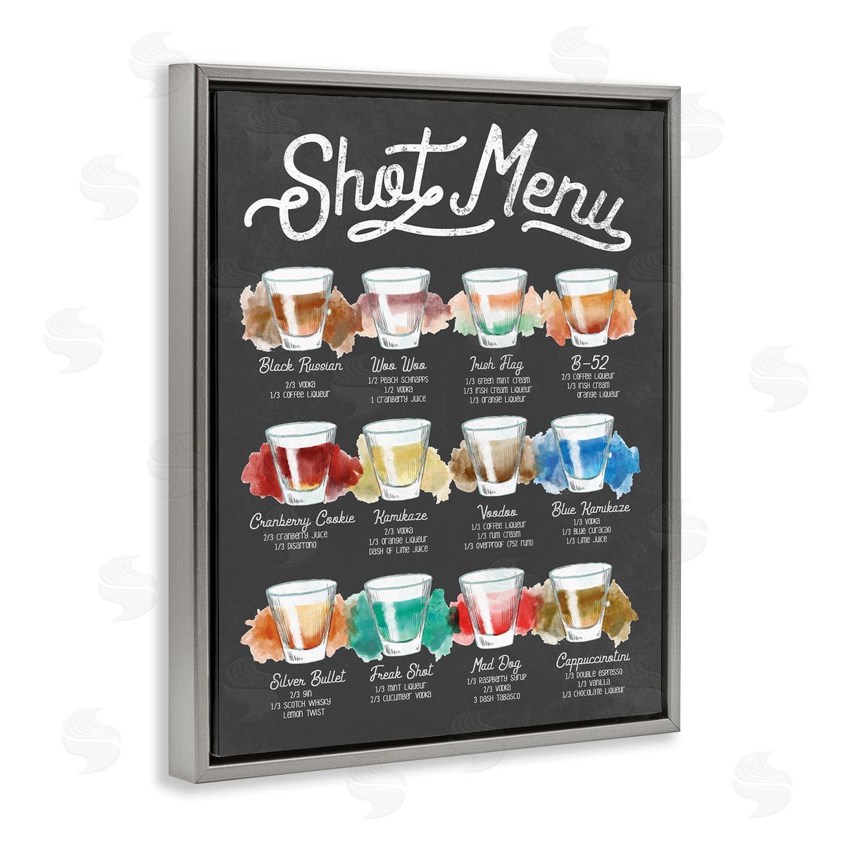 Stupell Studio Shot Menu Drink Recipes Fun Watercolor Styling Gray Floater Frame Canvas Art