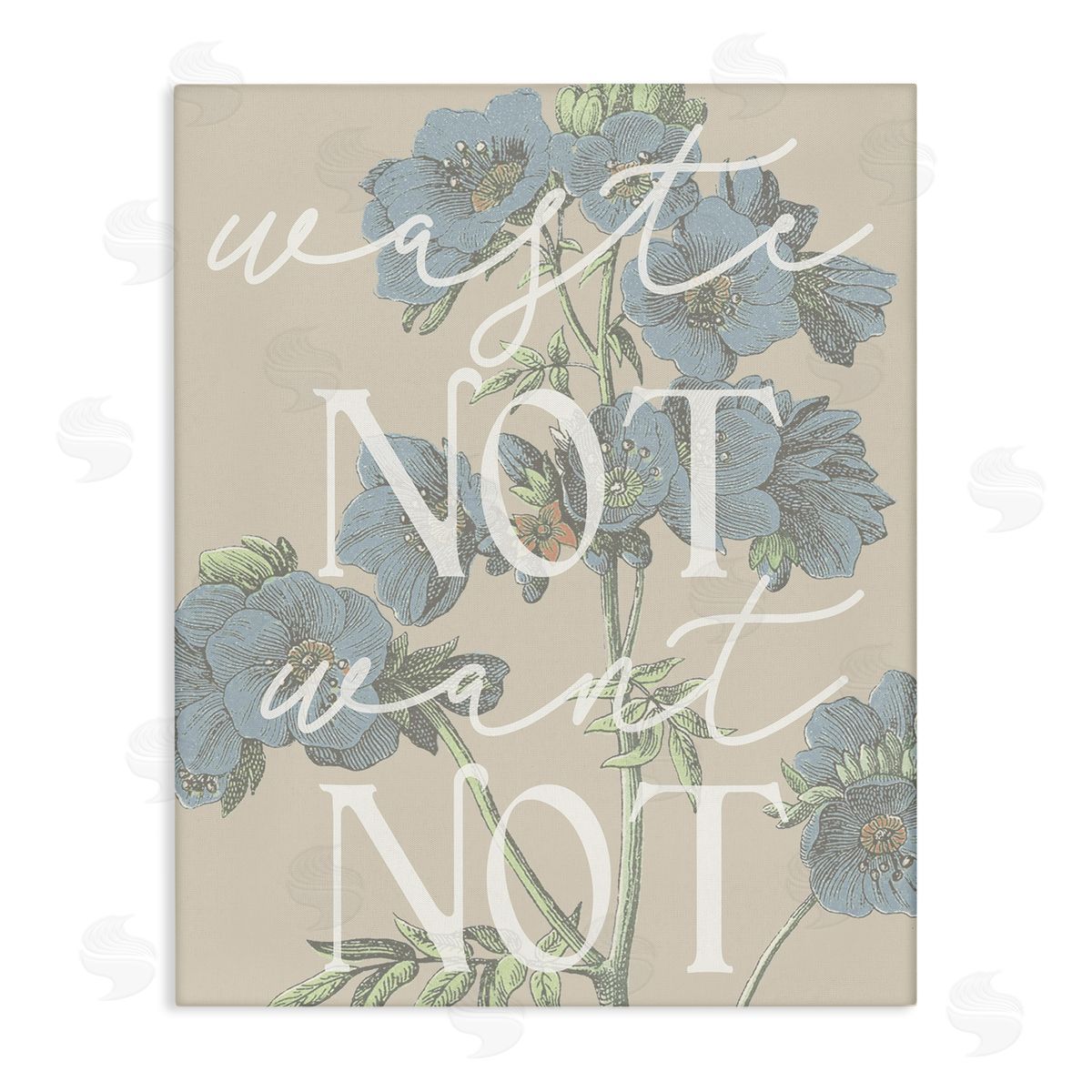 Stupell Studio Waste Not Want Not Quote Blue Botanicals Canvas Wall Art
