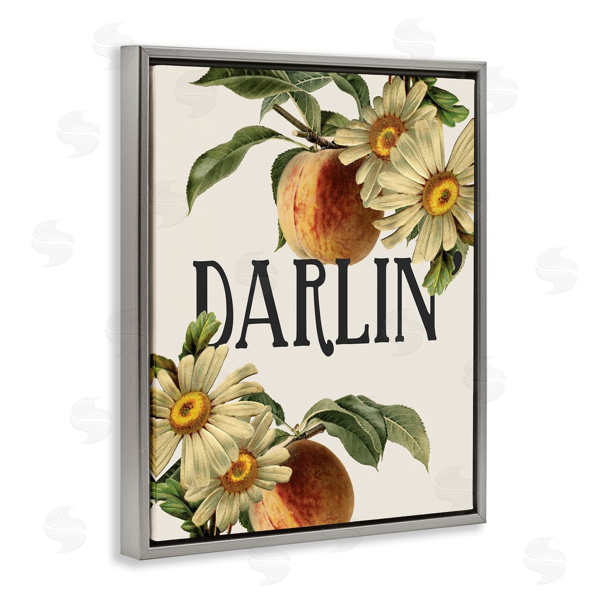 Stupell Studio Darlin' Southern Phrase Vintage Peach Tree Gray Floater Frame Canvas Art