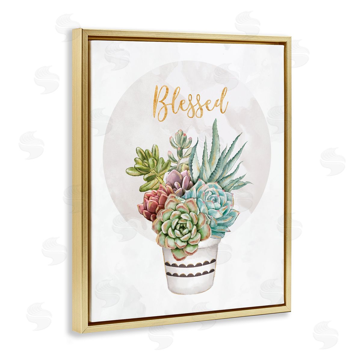 Ziwei Li Blessed Sentiments Chic Succulent Plant Bouquet Gold Floater Frame Canvas Art