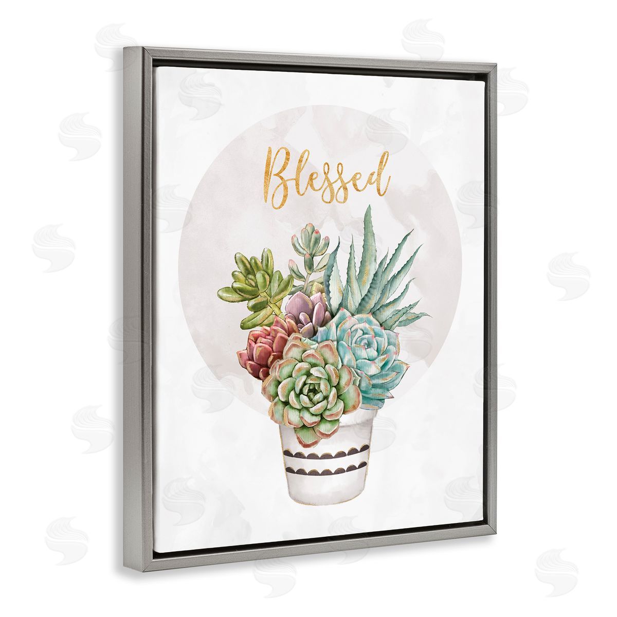 Ziwei Li Blessed Sentiments Chic Succulent Plant Bouquet Gray Floater Frame Canvas Art