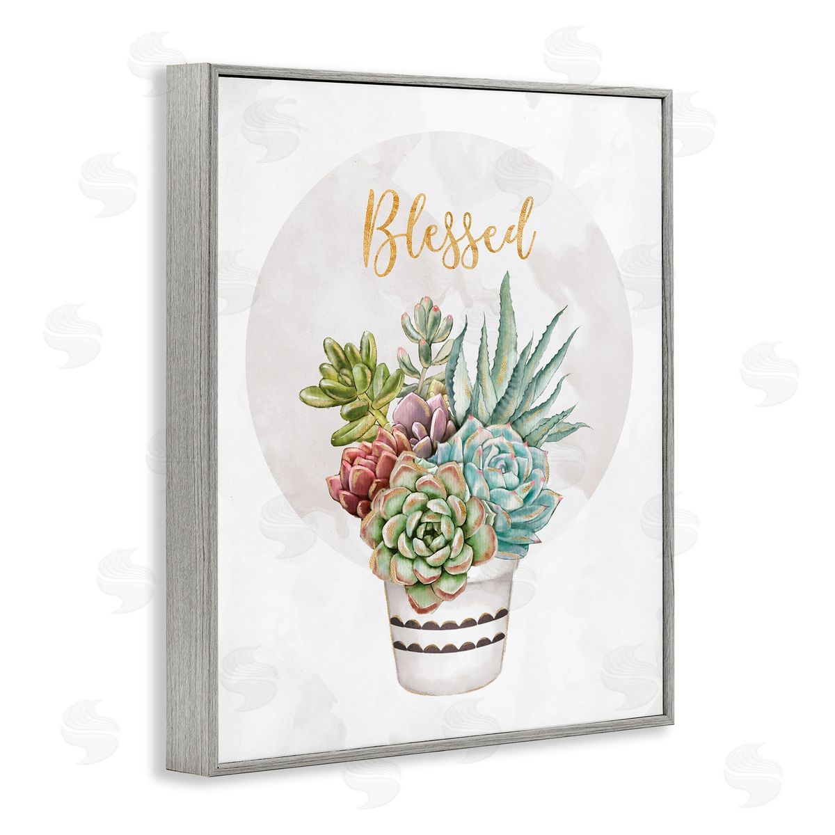 Ziwei Li Blessed Sentiments Chic Succulent Plant Bouquet Gray Framed Giclee Wall Art